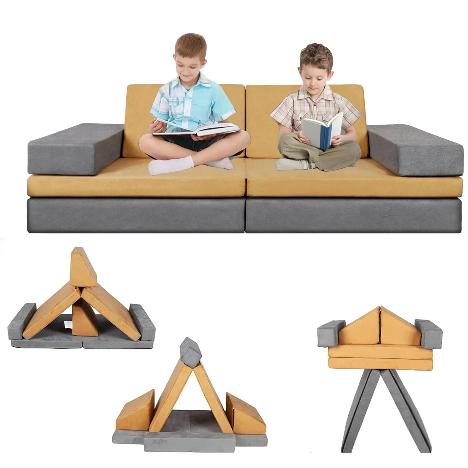 Polar Aurora 6-Piece Foldable Convertible Kids Play Couch Set Modular Foam Play Huddle Couch Sofa L