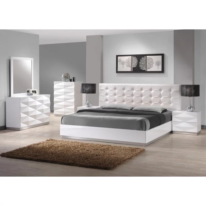 Verona Modern 5-Piece Bedroom Set, White, Full