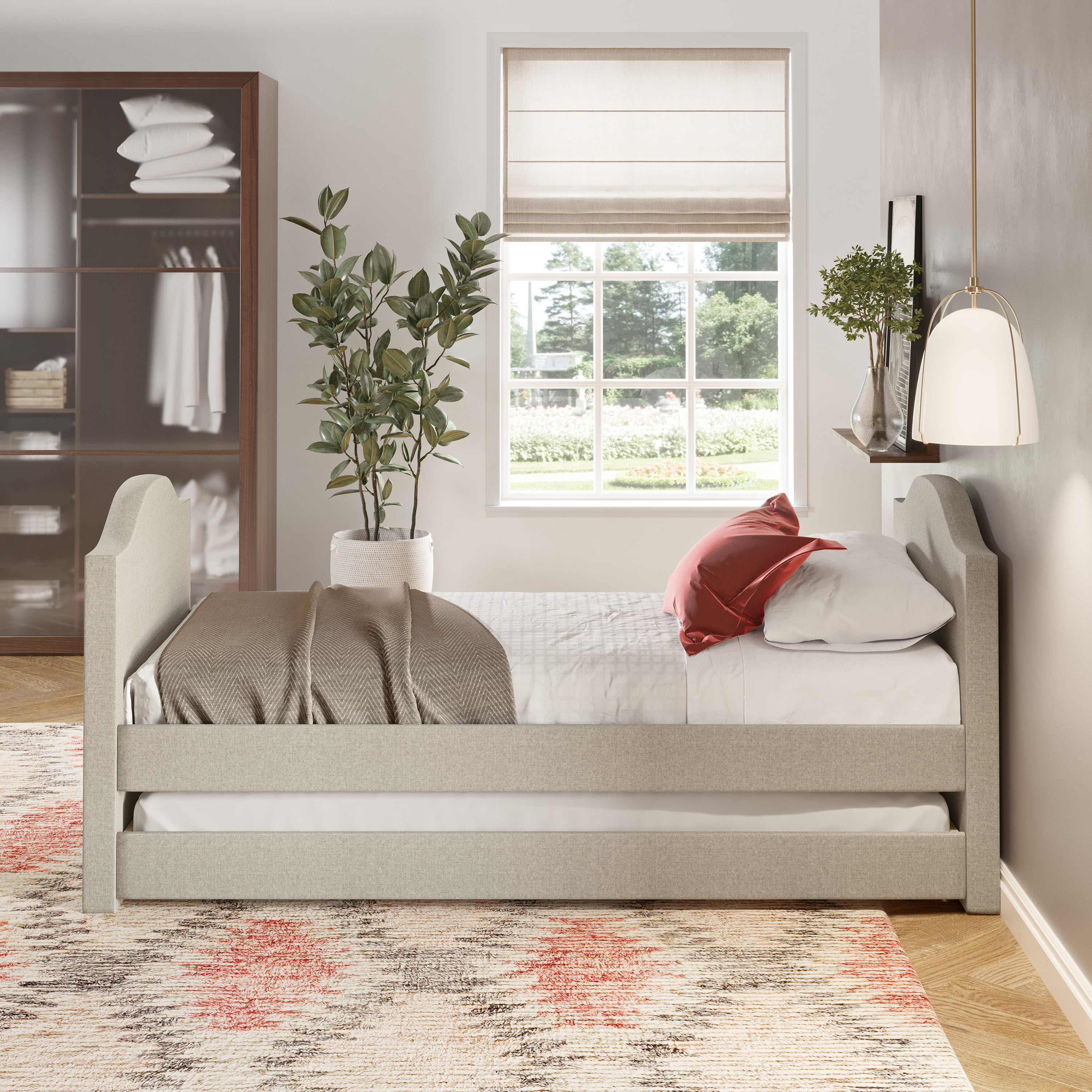 Boyd Sleep Birmingham Linen Upholstered Daybed With Trundle, Twin, Beige