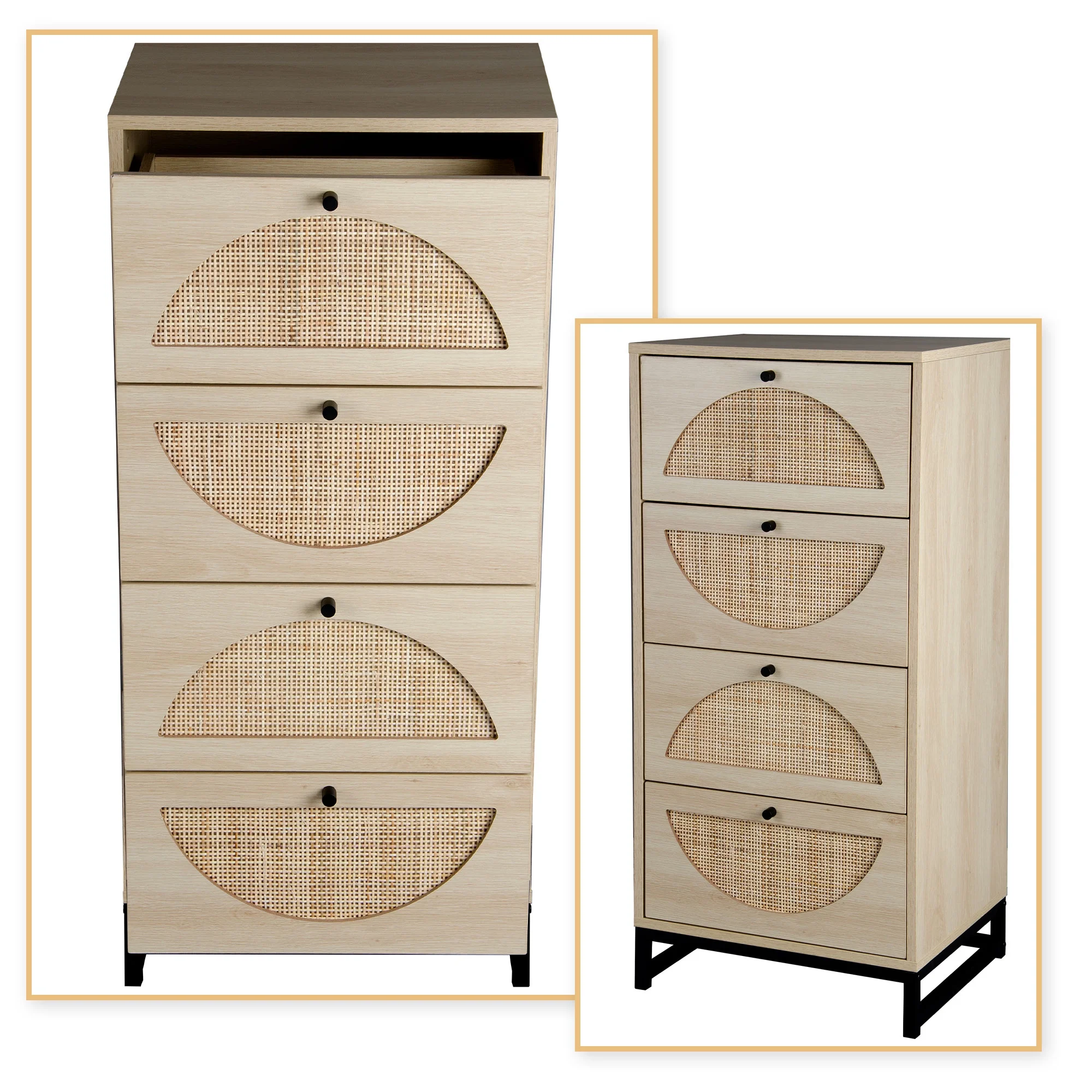 Vintage Style Wood Storage Cabinet with Metal Handles and 4 Drawers for Dining Room, Living Room, Natural