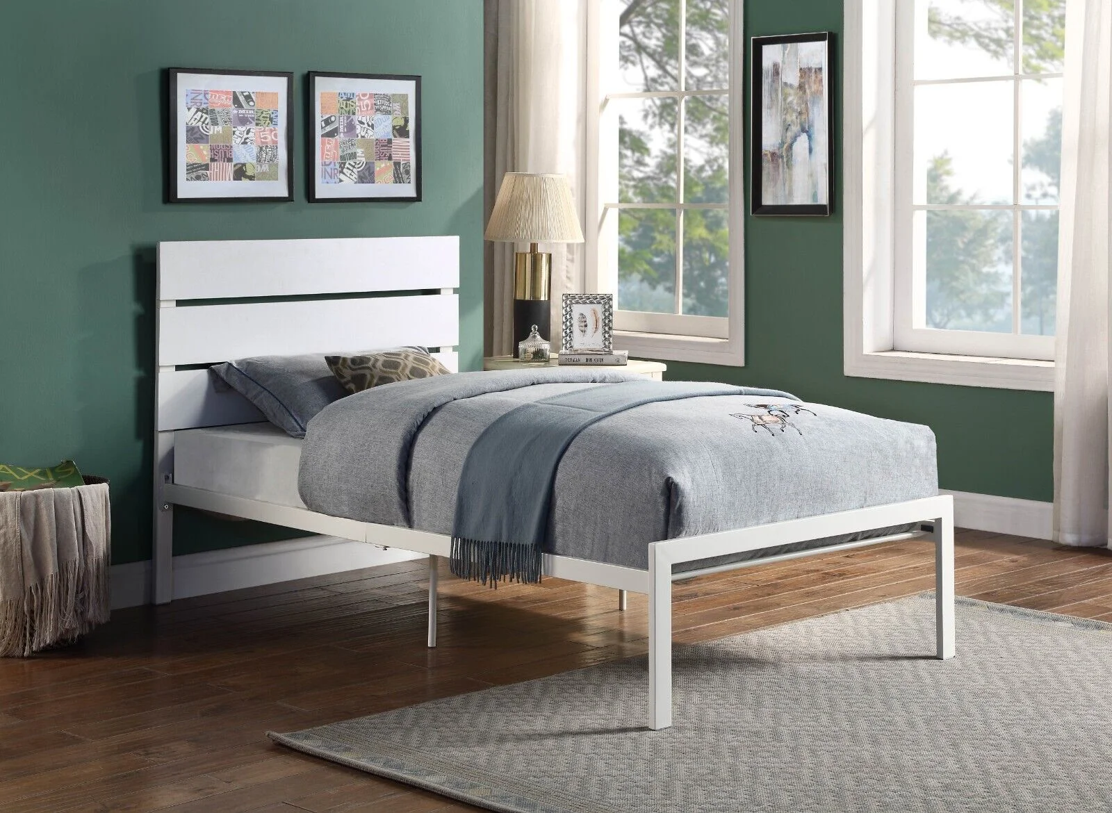 Metal Frame Twin Size Bed 1pc White Color Bedroom Furniture