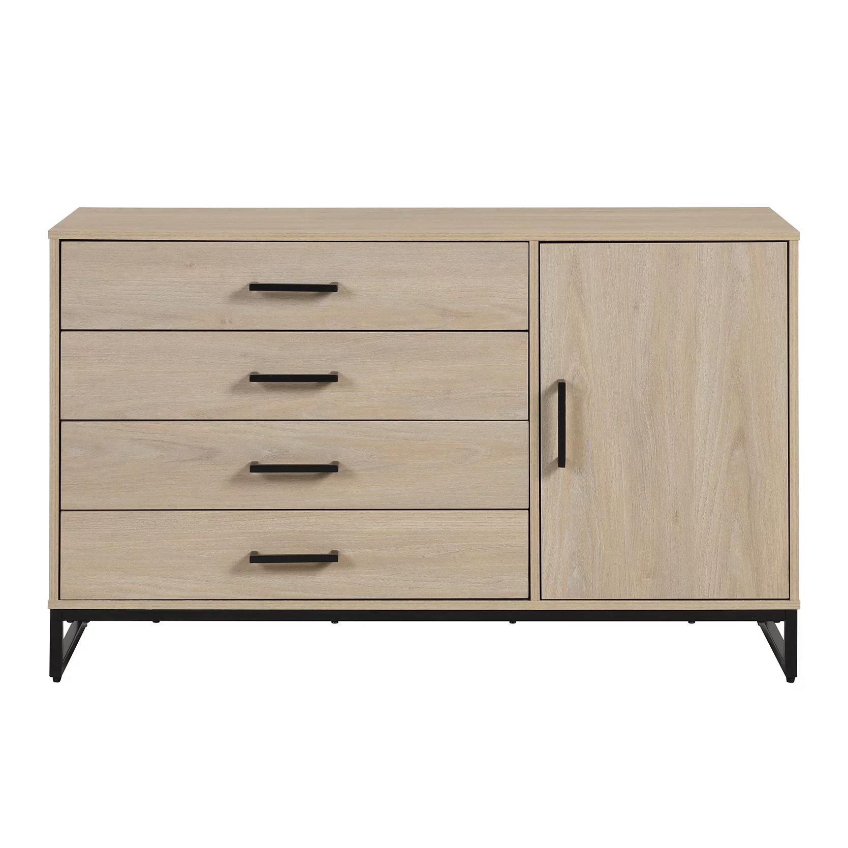 Mainstays Industrial 4 Drawer Dresser W/ Door Cabinet, Beige Oak