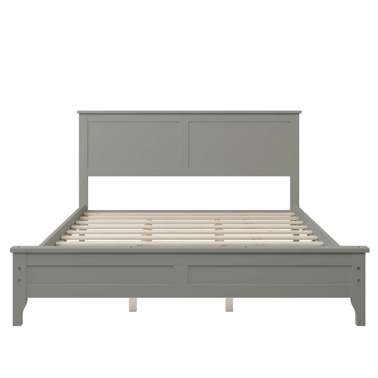 Grant Modern Queen Size Platform Bed with Slats and Headboard, Neutral Gray- Saltoro Sherpi