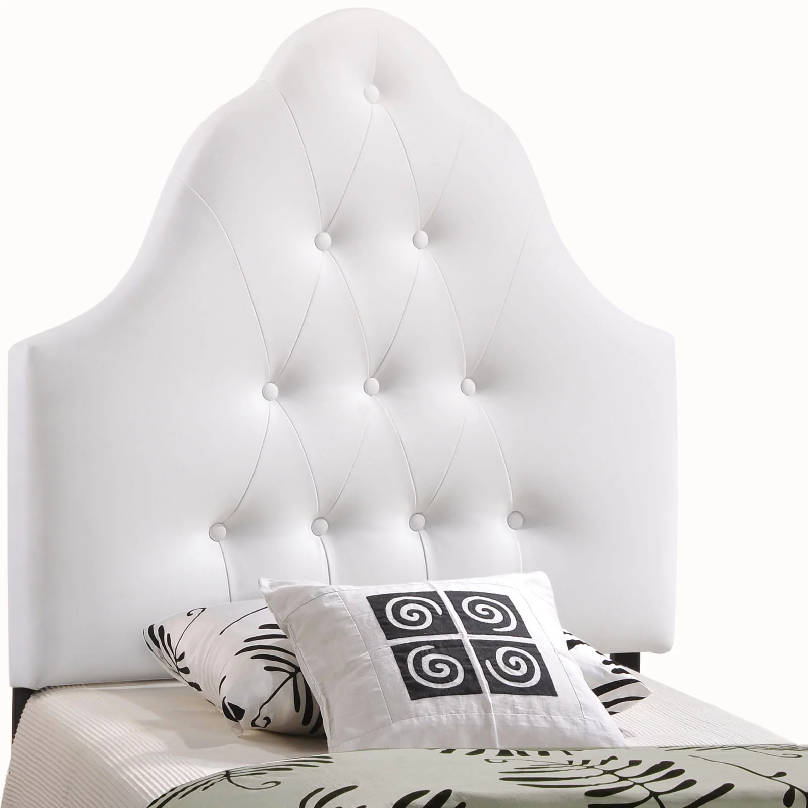 modway sovereign tufted button faux leather upholstered twin headboard in white