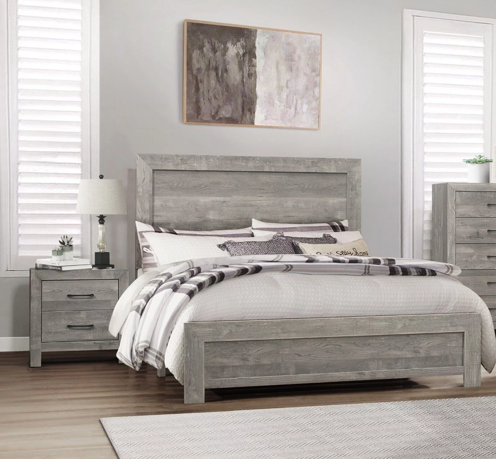 Modern Rustic Style Gray Finish Full Size Bed and 2x Nightstands Bedroom Furniture 3pc Set