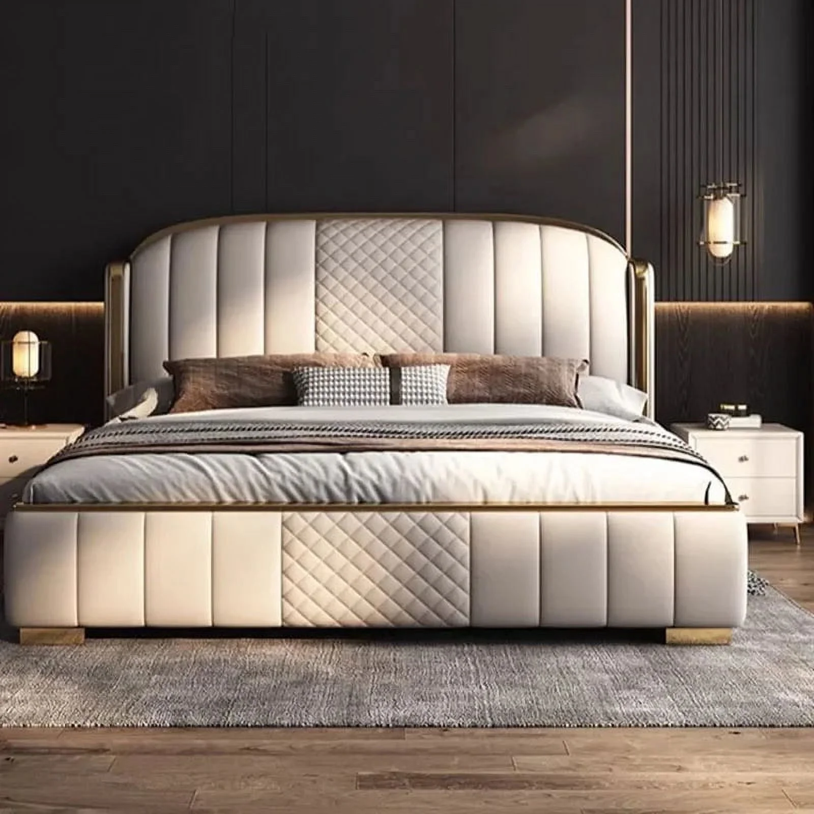 Royal Nordic Double Bed Modern Minimalist King Queen Frame Double Bed Twin Living Room Letti Matrimoniali Furniture For Bedroom