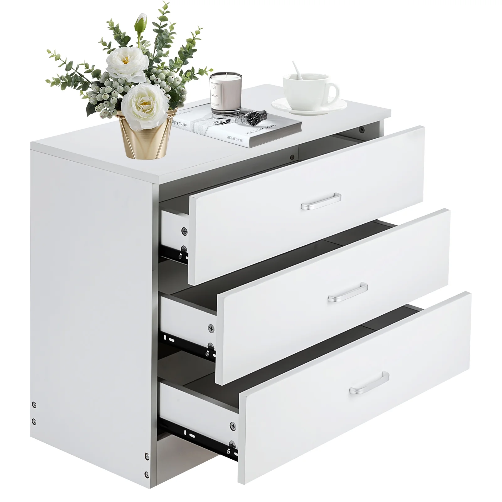 SYTHERS 3-Drawer Dresser for Bedroom, 26W×13D×22H Modern Storage Chest of Drawers, White