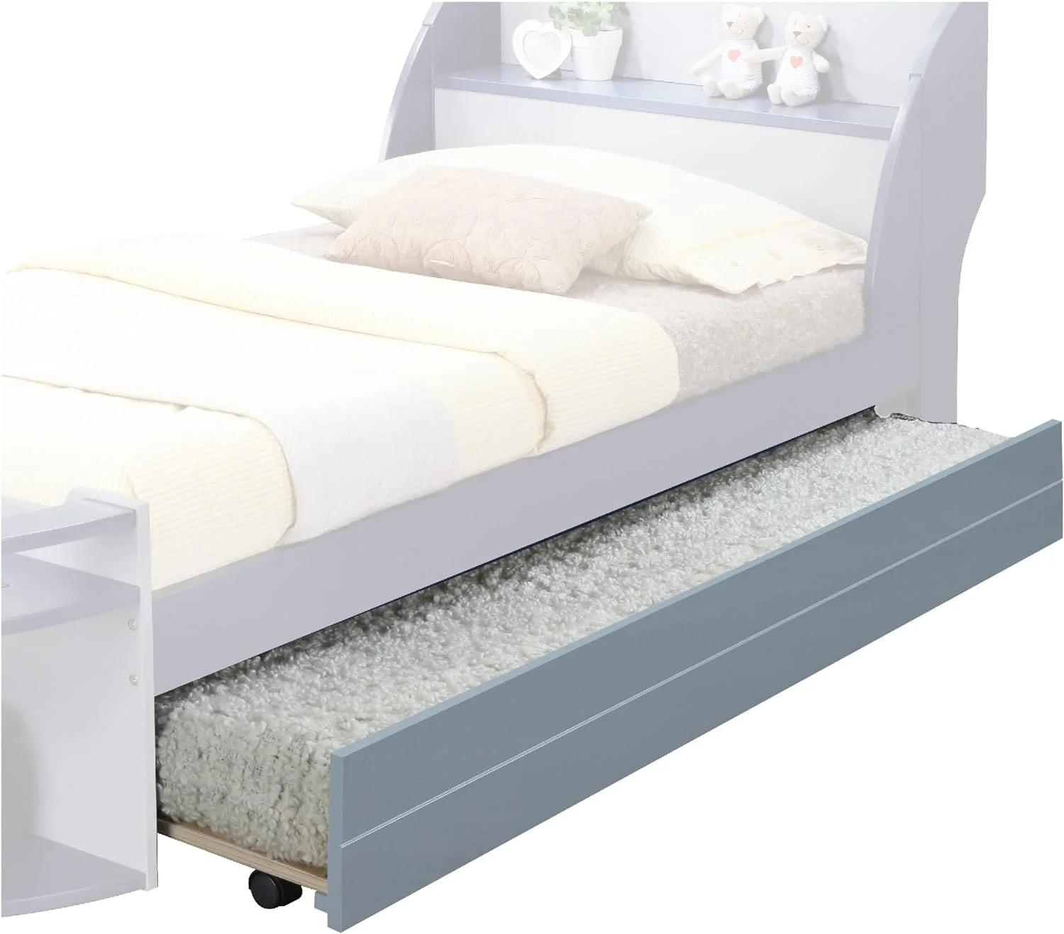 Gray Transitional Wooden Trundle Bed With Caster Wheels