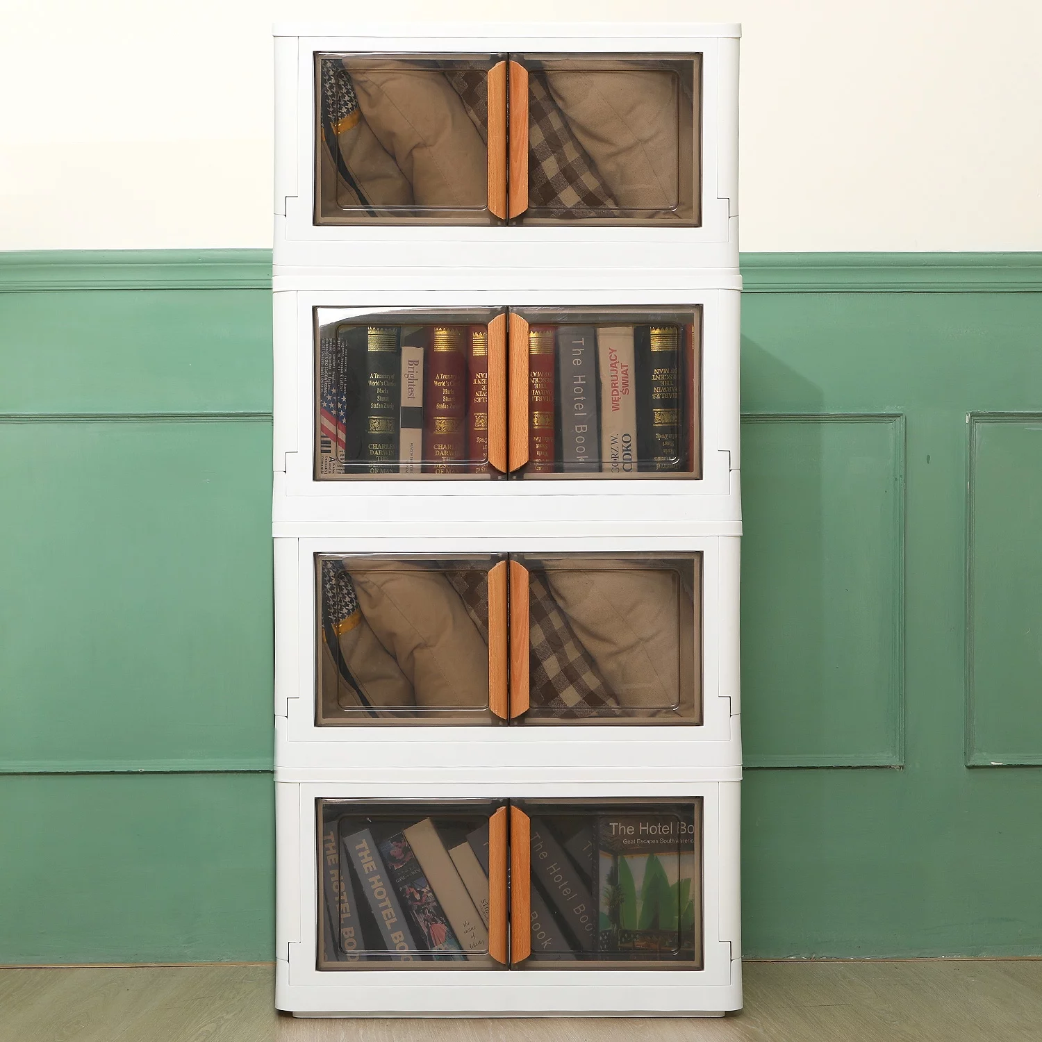 Karramlili 4 Packs Plastic Storage Bins 20Gal Storage Bins with Lids, Stackable Storage Bins for Closet Organizer, Dual Open Bathroom Organizer Laundry Room Organizatio, Folding Storage Box