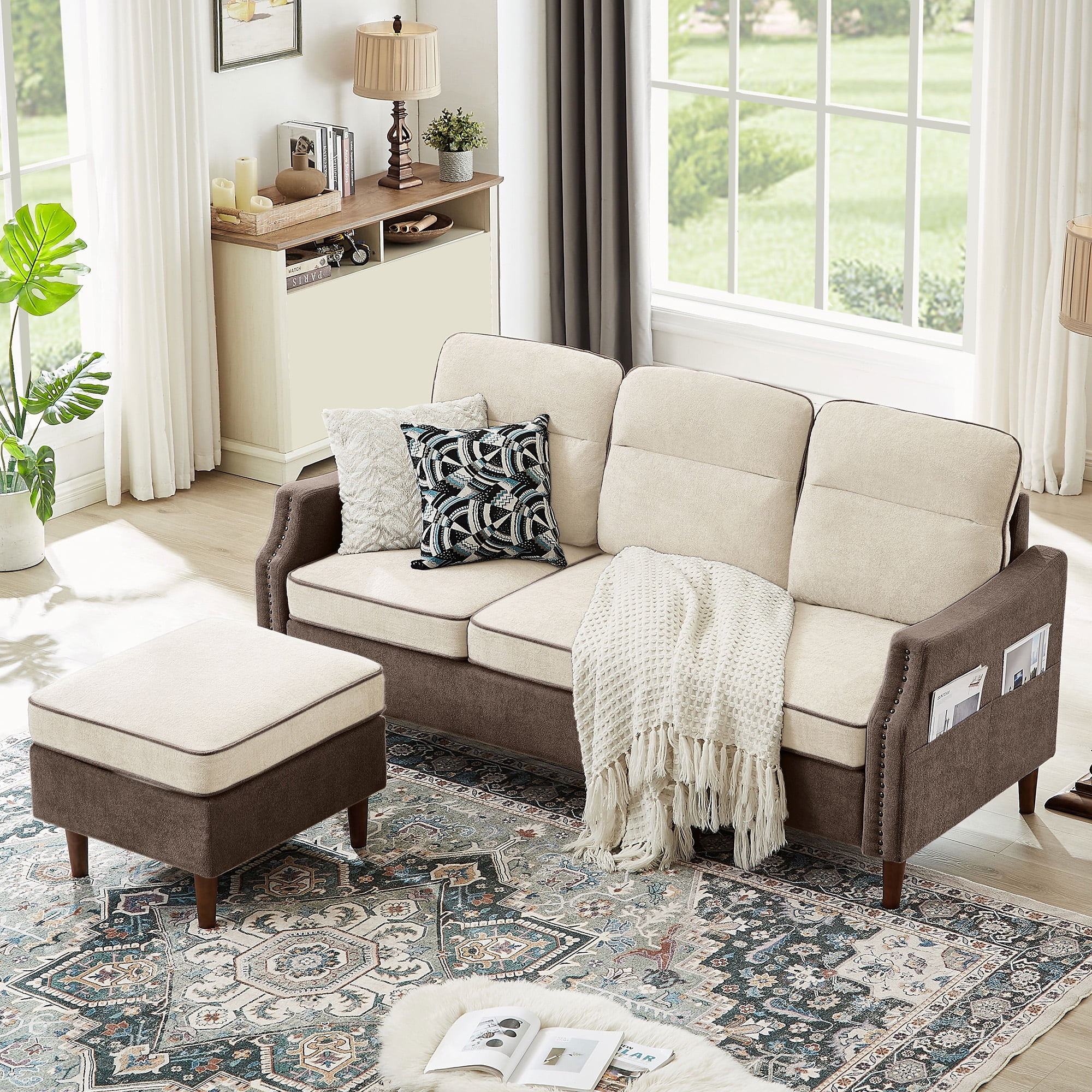 Jarenie Sherpa sofa, Sectional sofa, Sleeper sofa, Sectional sofa with footstool, Living room sectional sofa,Sofas,Couch, Blue