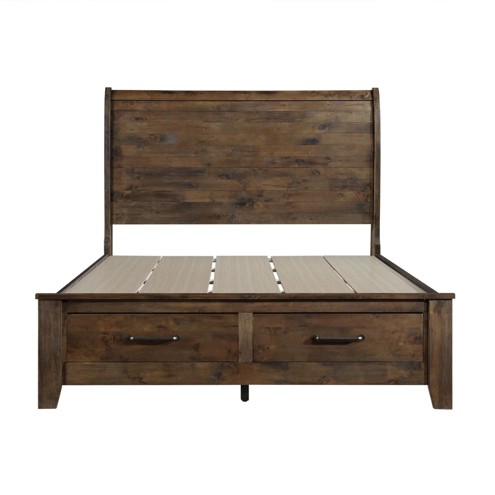 Classic Style 1pc Platform King Bed with Footboard Storage, All Solid Rubberwood Brown Bedroom Furniture