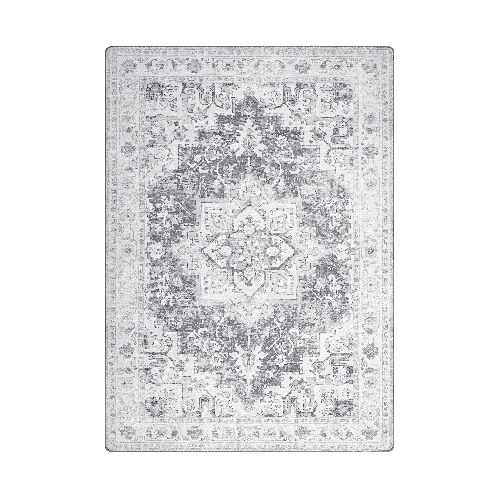 KUETH 5'x7' Area Rugs for Living Room, Non Slip Machine Washable Vintage Indoor Rug, Low Pile Chenille Print Rug for Bedroom Dining Room Home Office
