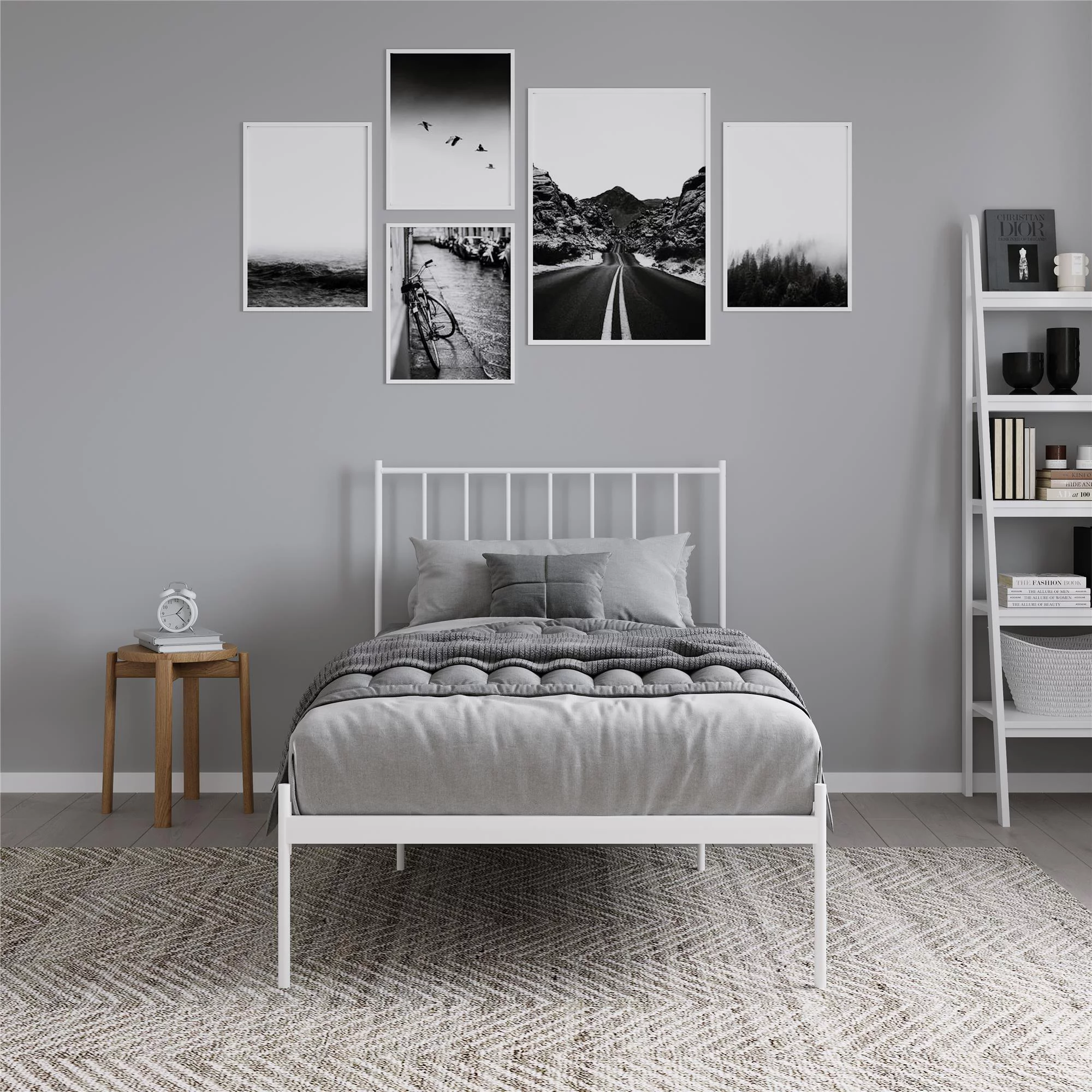 RealRooms Ares Metal Bed, Twin Size Frame, Adjustable Height, White