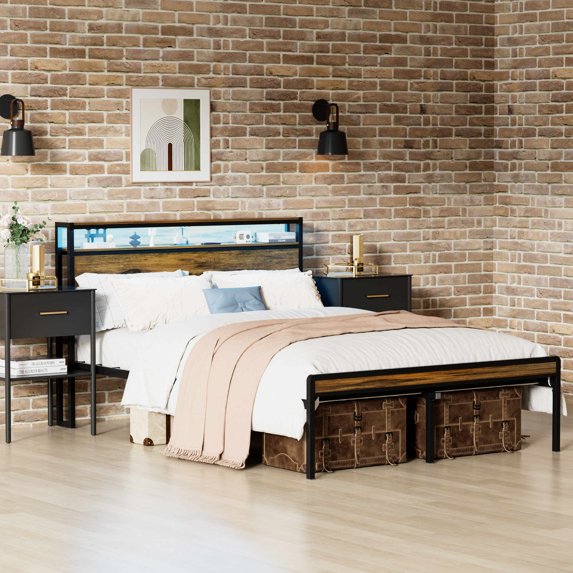 Full Size Metal Bed Frame with Headboard and Footboard, Black Heavy Duty Mattress Foundation with Steel Slat Support, Noise Free,81.73