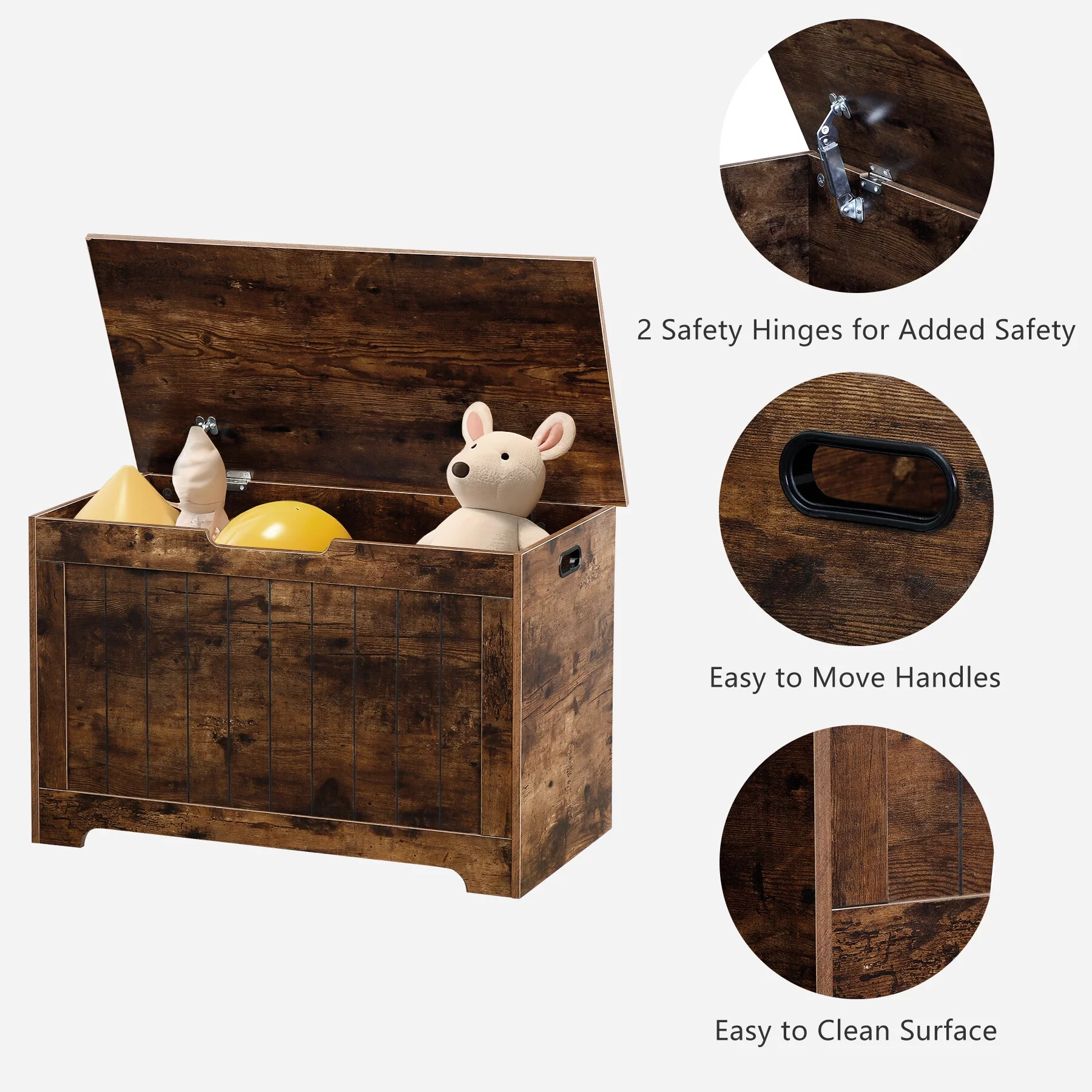 ZENY 30 inch Wood Storage Bench Toy Chest Bench Foot Rest Seat for Bedroom Entryway, Rustic Brown