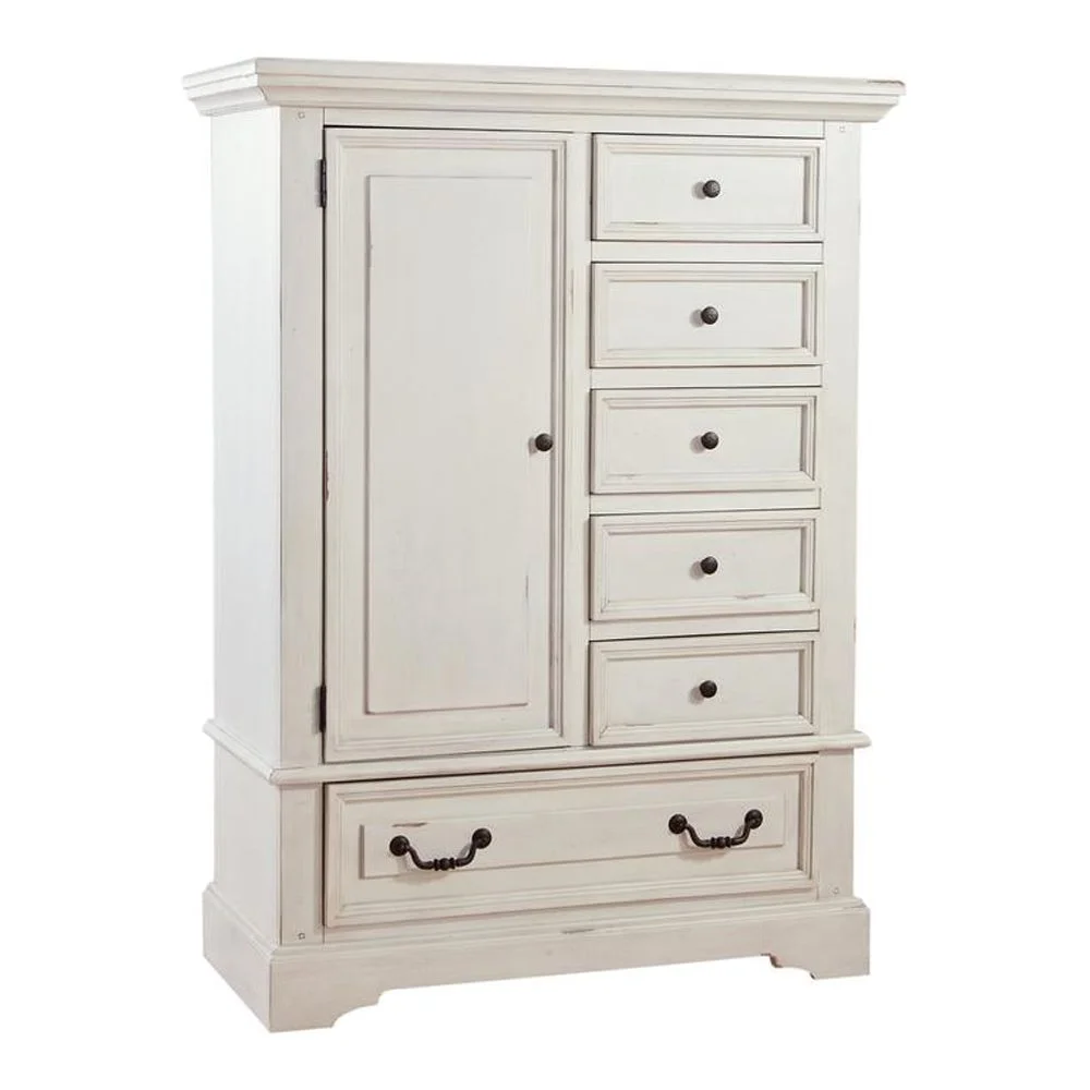 American Woodcrafters Stonebrook Antique White Wood Gentleman's Chest