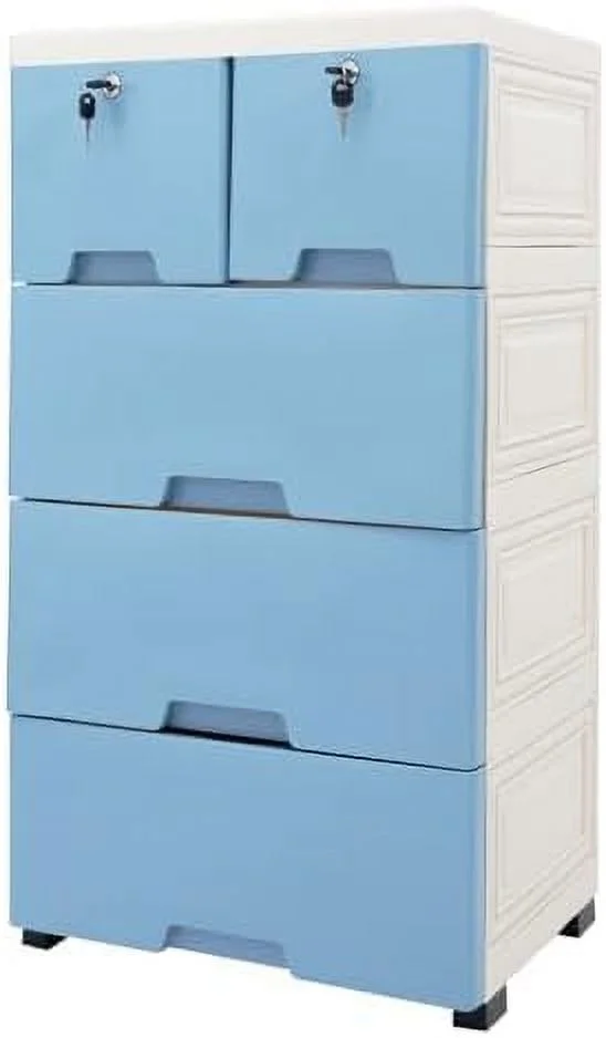 GEROBOOM Plastic Drawers Dresser  Cabinet 6 Drawers Closet Organizer w/4 wheels，Nightstand Chest Dresser Organizer  Bedroom Cabinet 19.7"W x 13.8"D x 40" H (Blue)