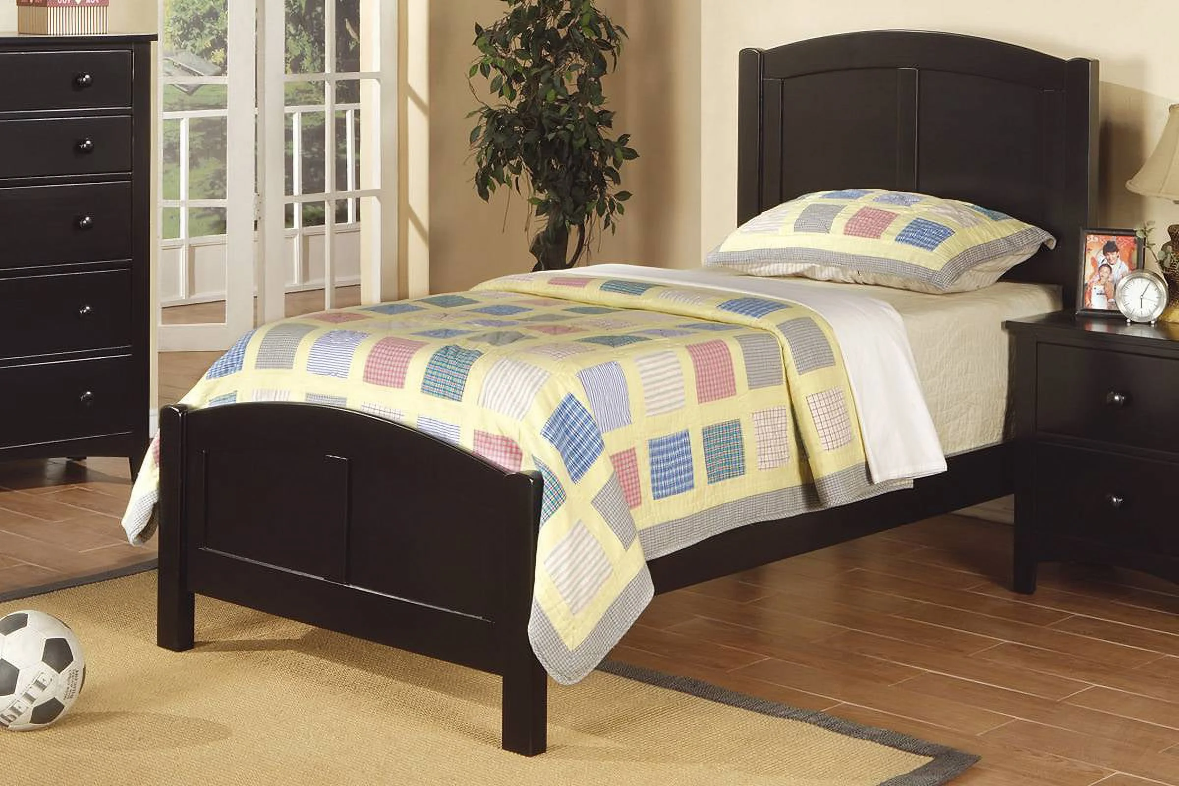 Transitional Style Modern Twin Size Bed 1pc Youth Bedroom Furniture Black Color Wooden Plywood MDF