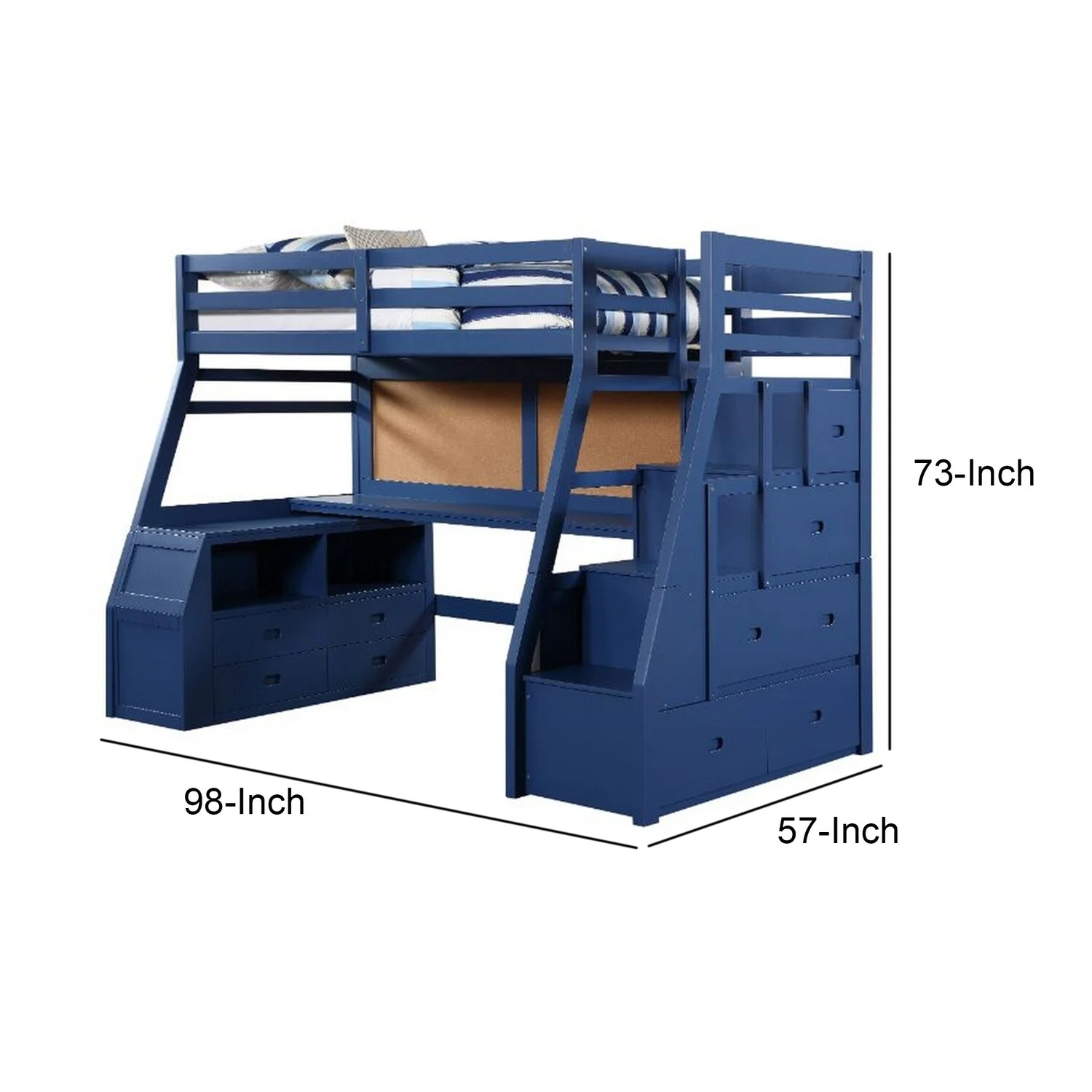 Benjara Twin Loft Bed with 9 Drawers and Inbuilt Ladder, Blue