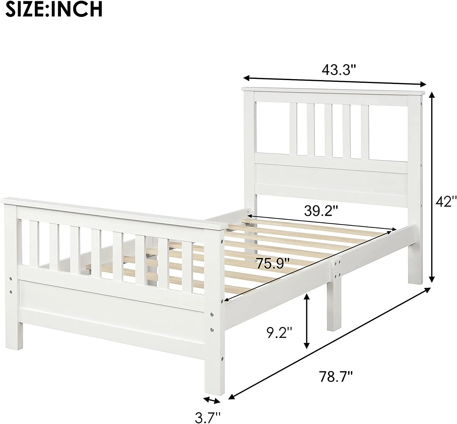 Size Wooden Platform Bed With Headboard/Footboard/Wood Slats, No Box Spring Needed (White)
