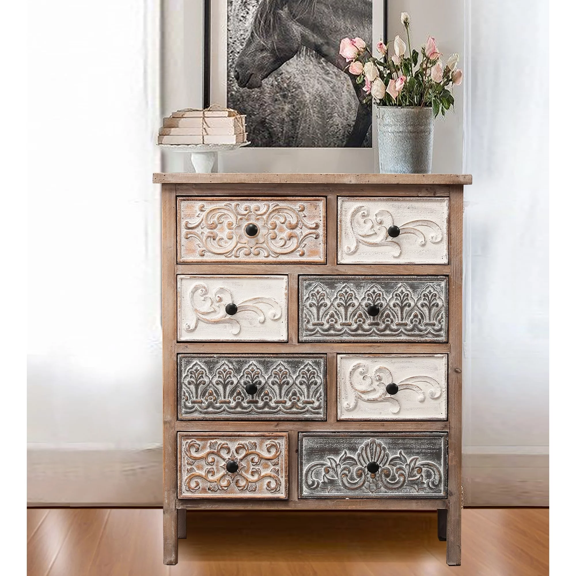 The Curated Nomad Brewa Varied Rustic Carved Wood 8-Drawer Chest - 32.09