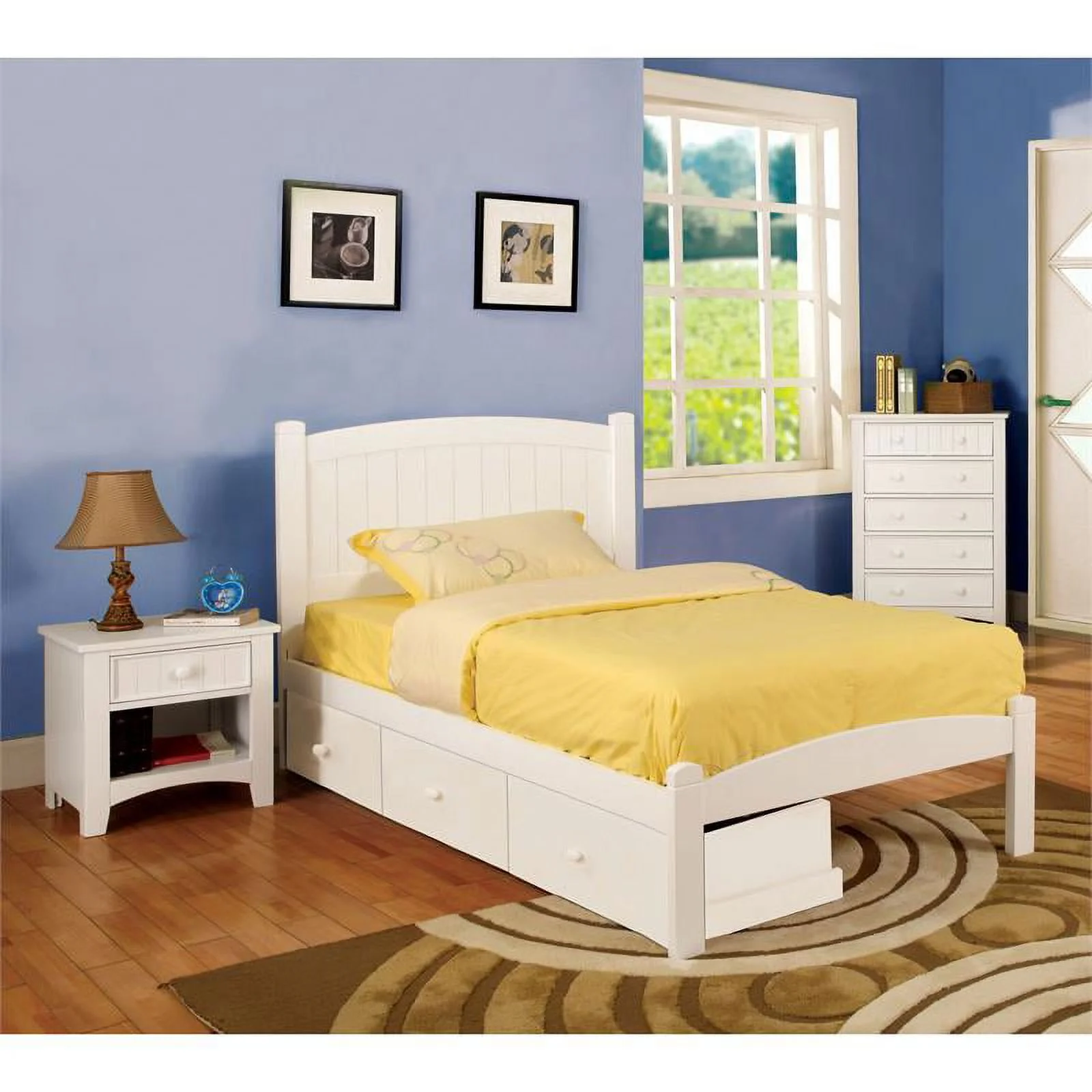 Furniture of America Rina White Wood Bedroom Set - Twin + 2 Nightstands