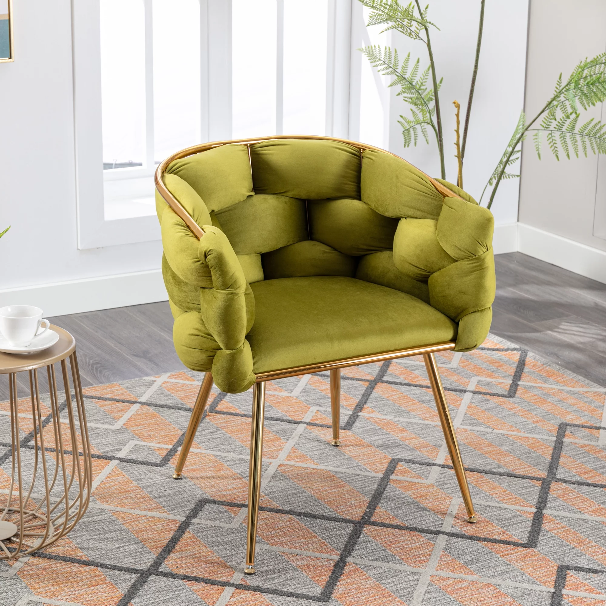 CoSoTower Luxury Modern Simple Leisure Velvet Single Sofa Chair Bedroom Lazy Person Household Dresser Stool Manicure Table Back Chair Olive Green