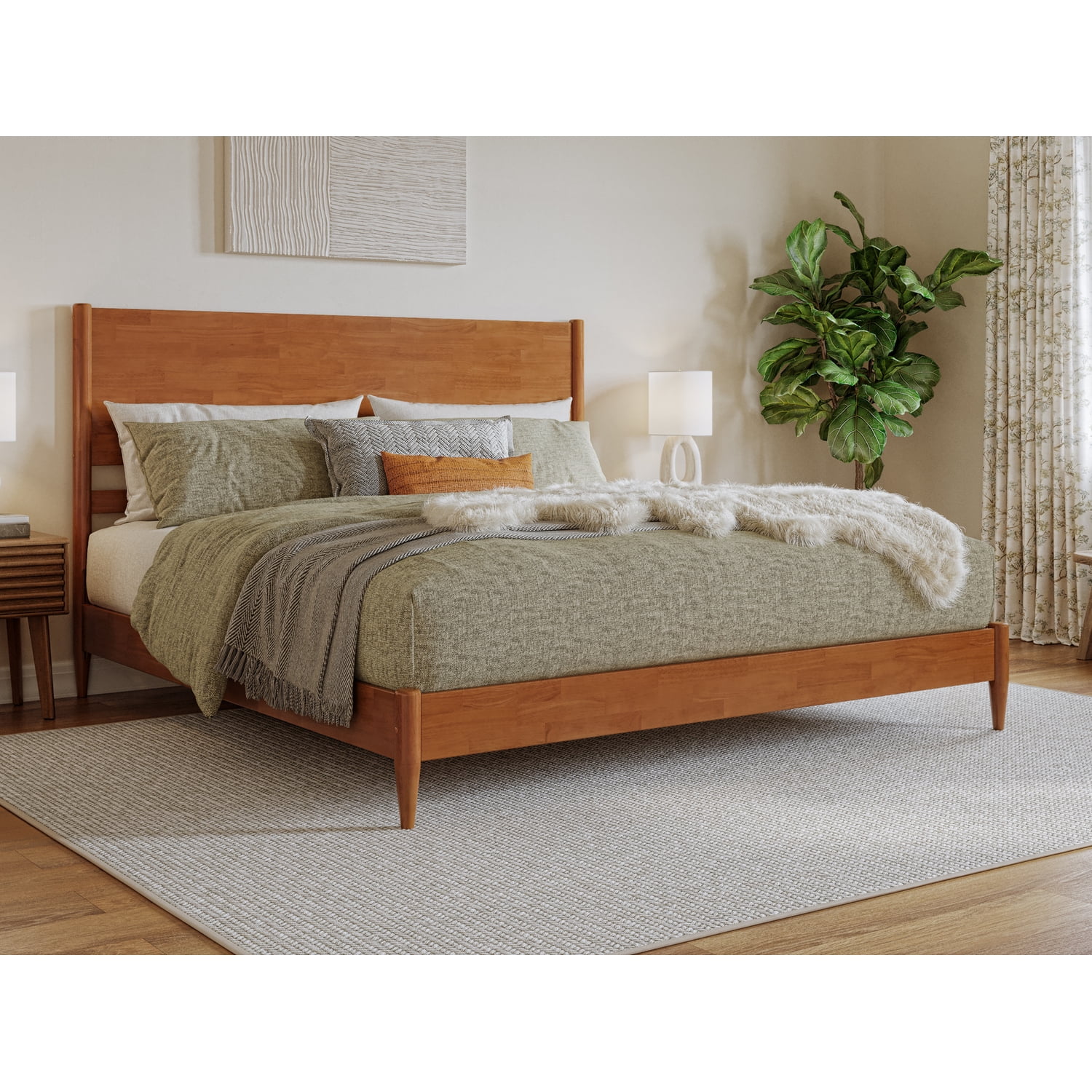 Pasadena King Wood Low Profile Platform Bed in Light Toffee