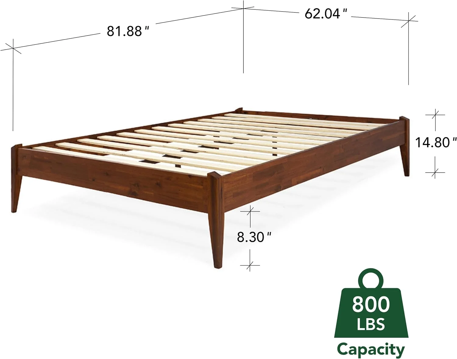 YINCHEN Dinkee 15-Inch Solid Wood Queen Platform Bed Frame - Japanese Joinery, Minimalist Style - Wood Slats, Easy Assembly, No Box Spring Needed - Chocolate