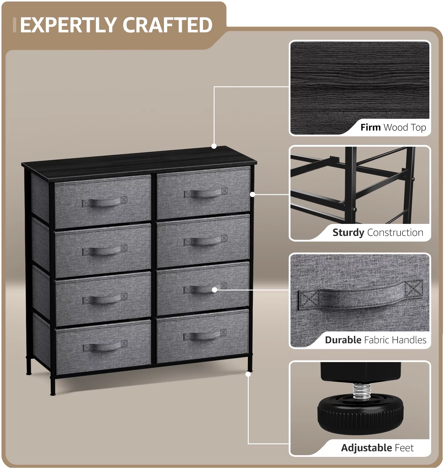 Sorbus Dresser with 8 Drawers- Black