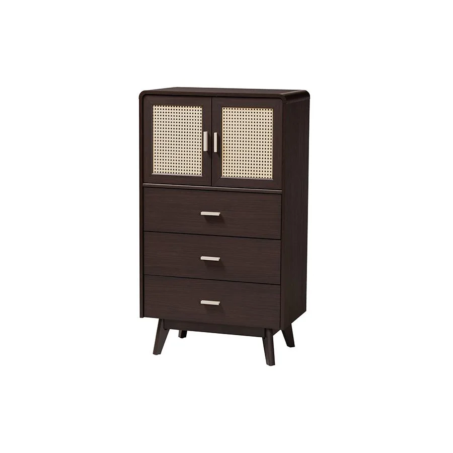 Baxton Studio Giancarlo 3-Drawer Wood Storage Chest with Angled Legs in Brown