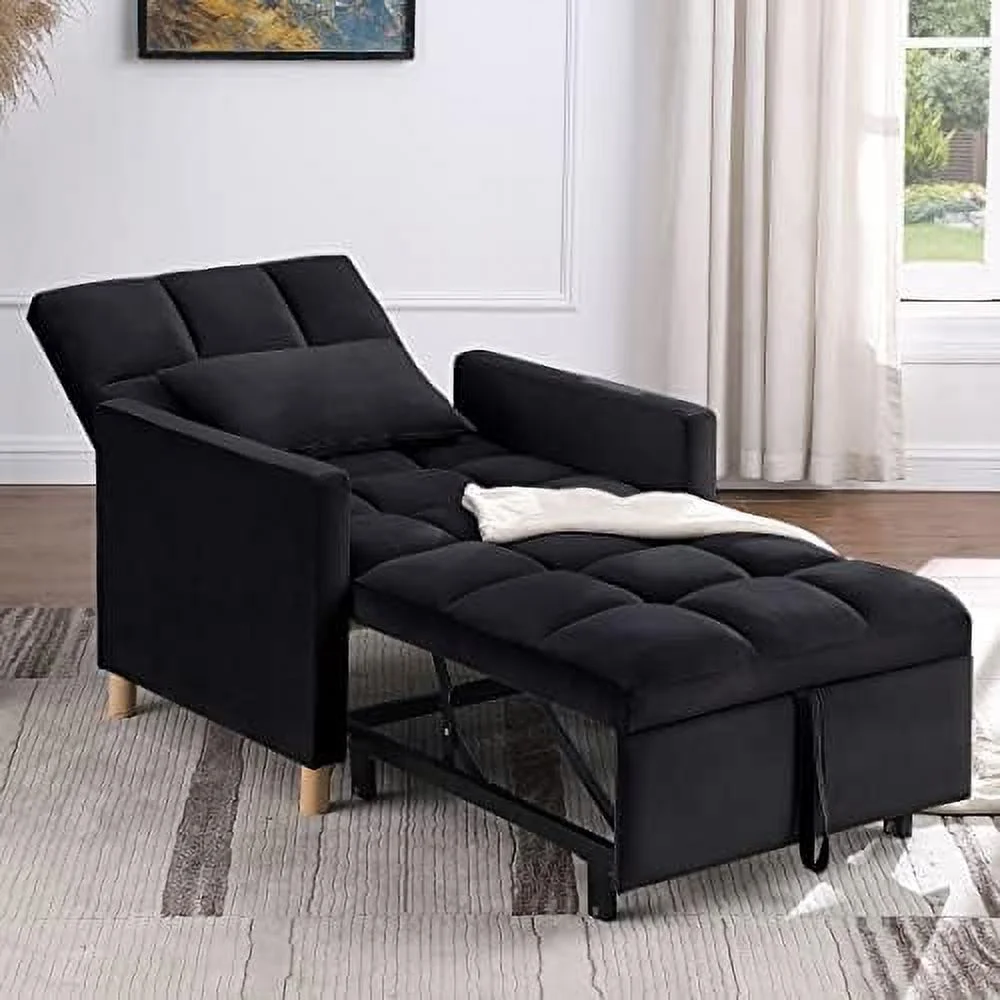 NLIBOOMLife 3 in 1 Convertible Chair Bed Sleeper Chair Bed with Pillow Adjustable Recliner pullout Sleeper Chair with Velvet Fabric for Living Room Apartment(Grey)
