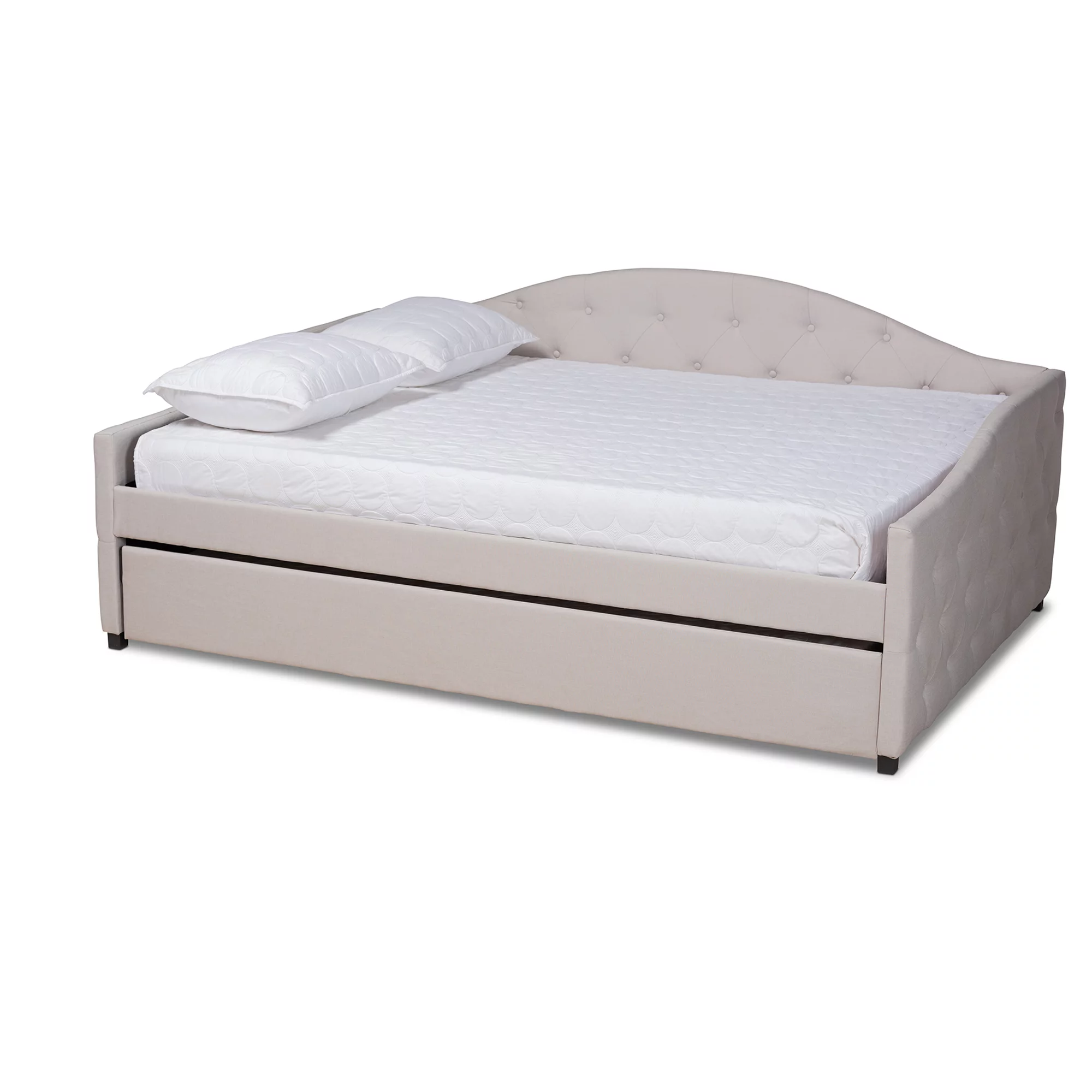 Baxton Studio Becker Transitional Upholstered with Trundle Daybed, Queen, Beige/Black
