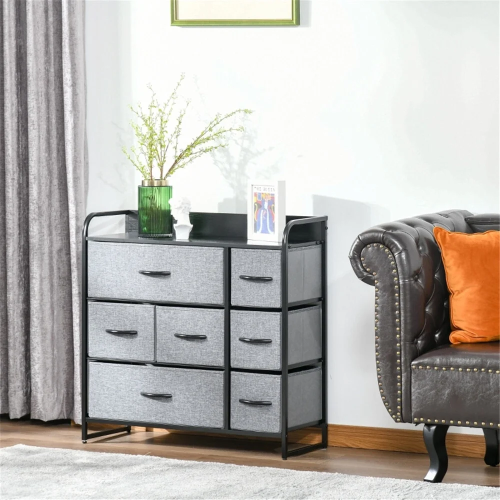 Oufan Fabric Dresser for Bedroom, Storage Drawer Unit,Dresser with 7 Deep Drawers for Office, College Dorm, Gray