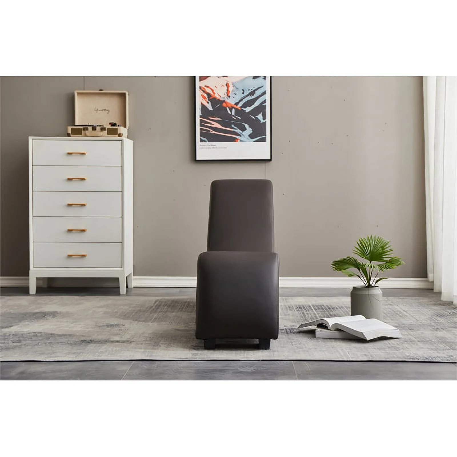 Pemberly Row Yoga Chaise Lounge, Sofa Couch for Bedroom, Easy to Clean Faux Leather Chair, Brown