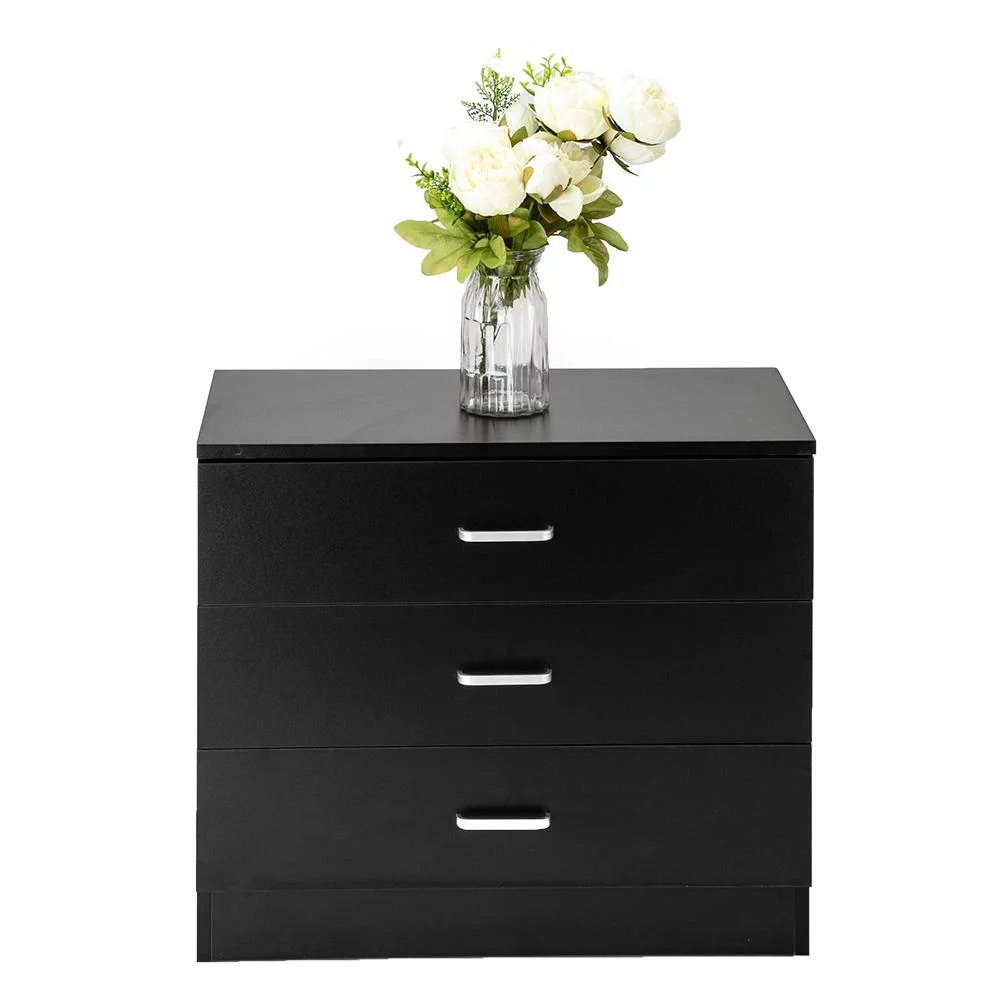 FCH Wooden 3 Drawer Bedroom Furniture Nightstand, Storage Stand Cabinet for Bedroom, Black