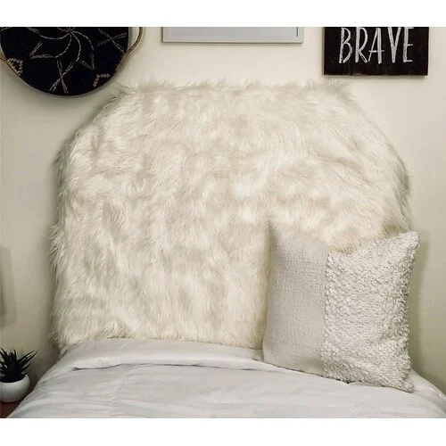 Mongolian Fur Off-White Twin/Twin XL Headboard Arched - Assembled - Twin