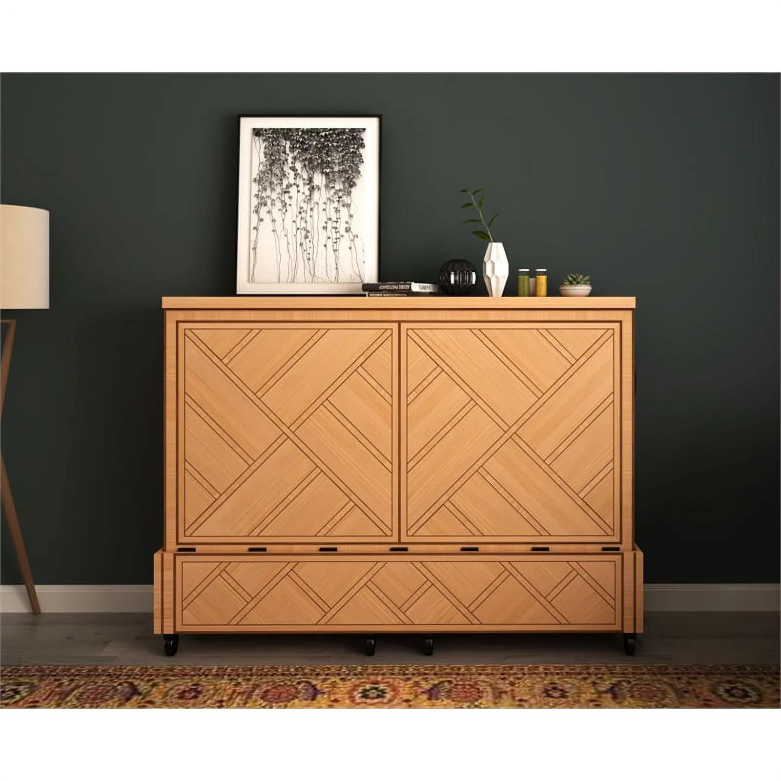 RoomAndLoft Ambrosia Queen Solid Wood Mobile Murphy Cabinet Bed in Natural