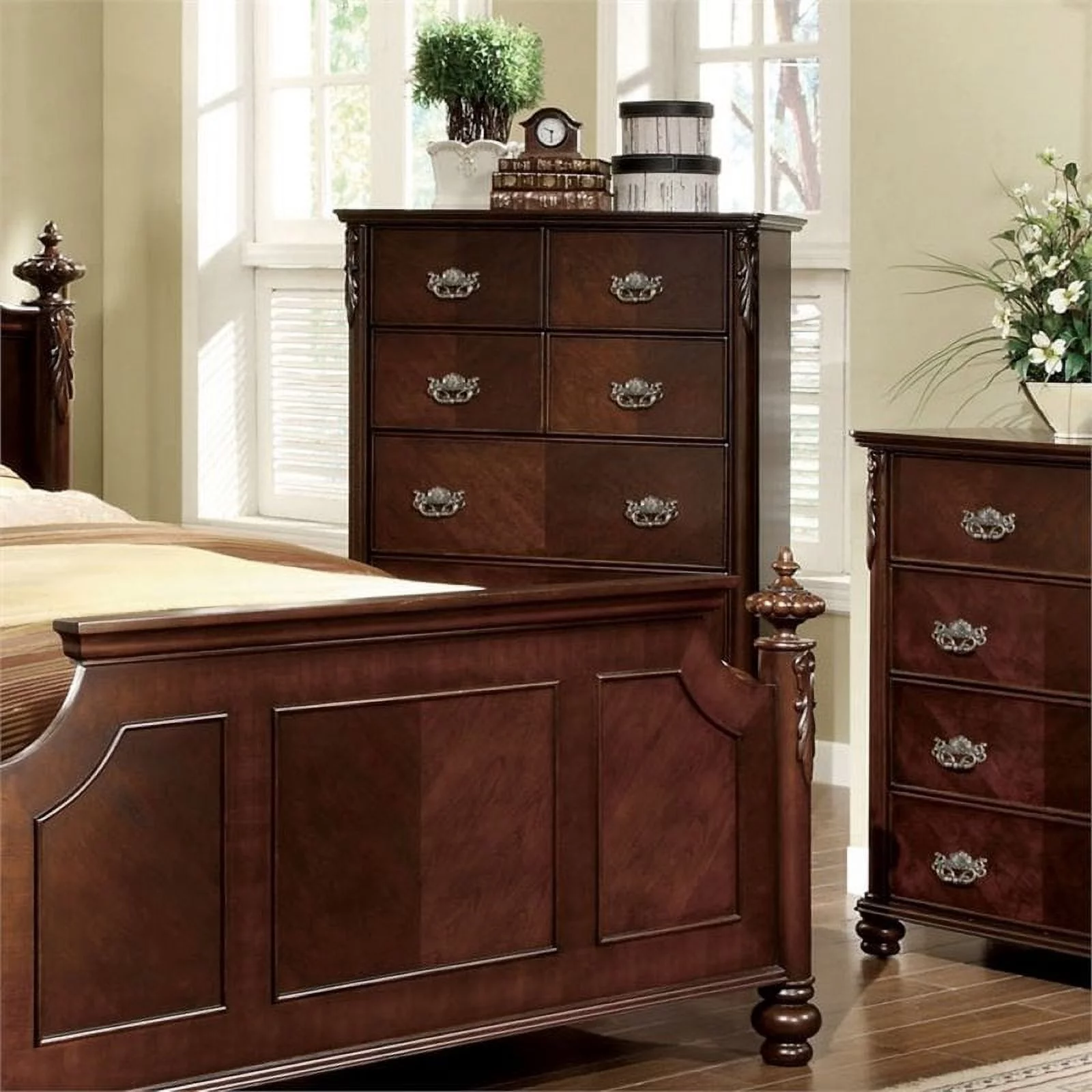Furniture of America Obbentry Solid Wood 7-Drawer Chest in Brown Cherry