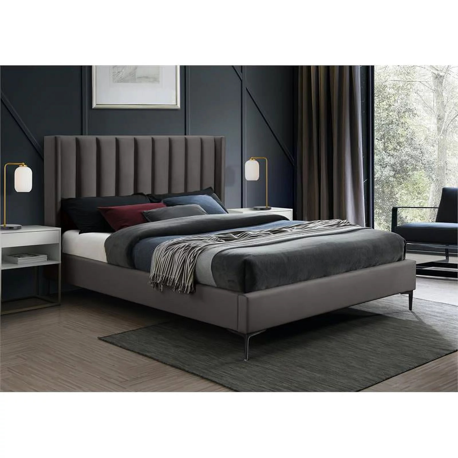 Meridian Furniture Nadia Grey Velvet Queen Bed
