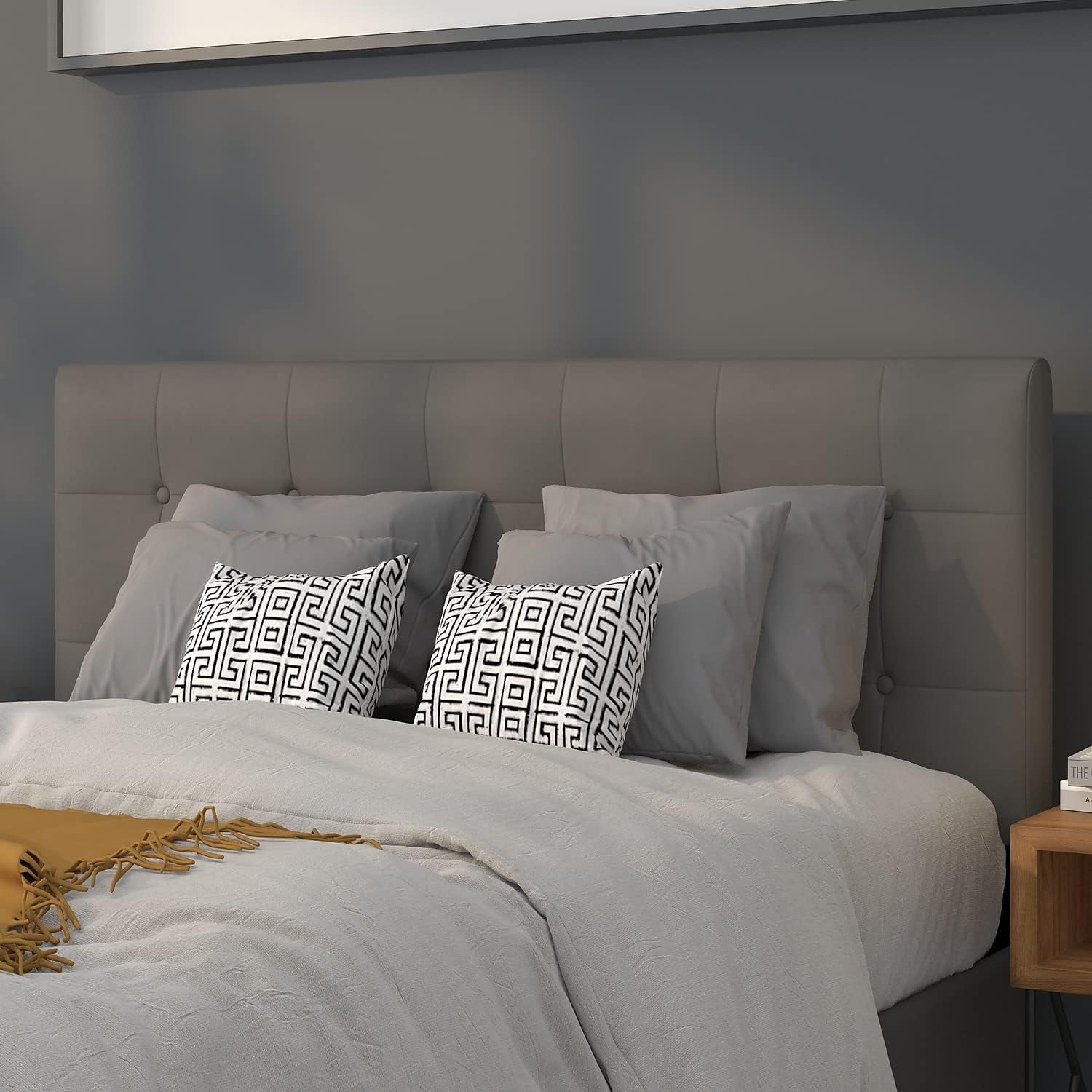 LIHONG Tufted Upholstered Full Size Headboard in Gray Vinyl