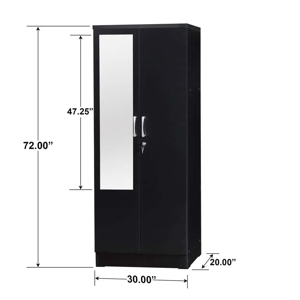 Better Home Products Harmony Two Door Armoire Wardrobe with Mirror in Black
