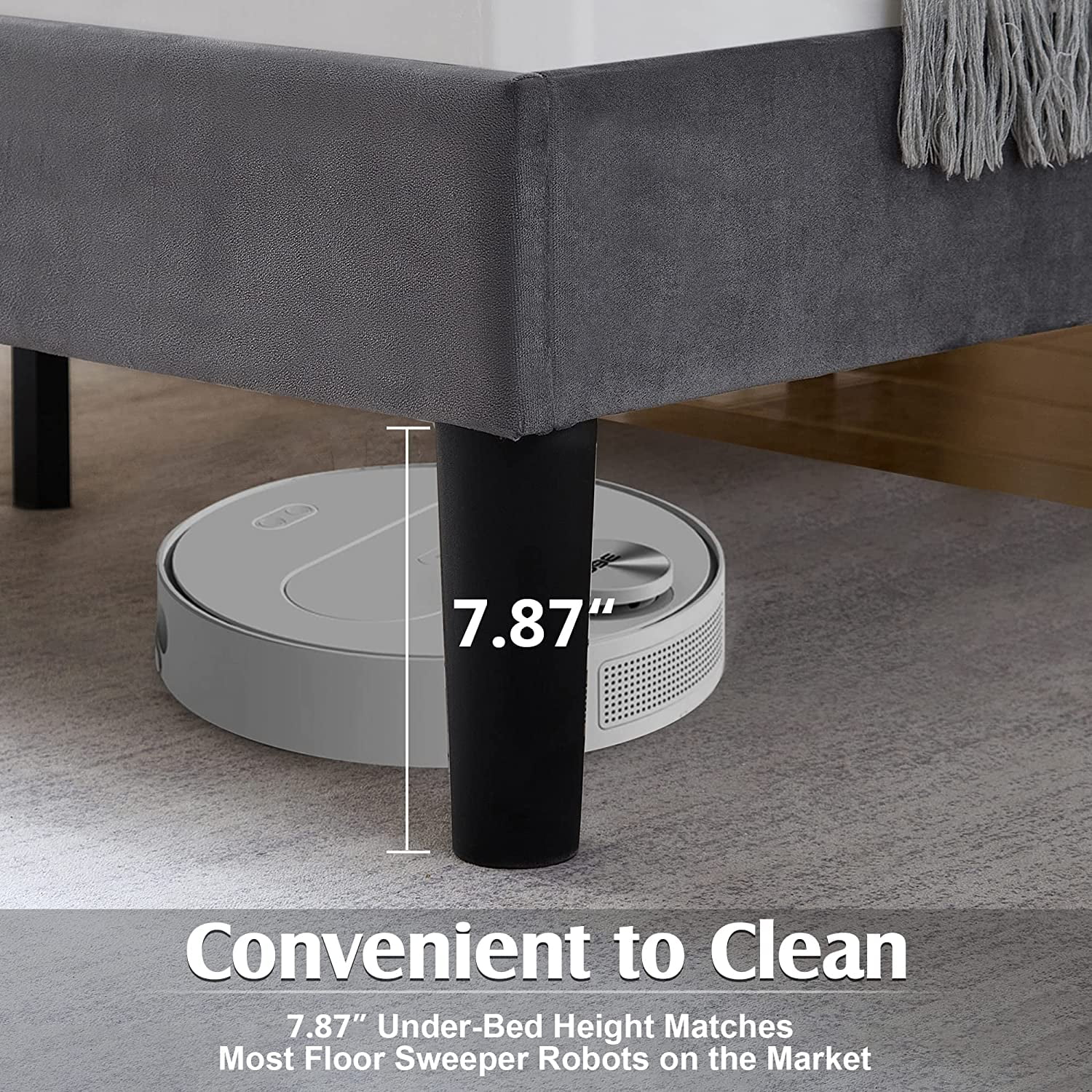 VECELO Twin Size Upholstered Beds, Modern Platform Bed Frame with Adjustable Headboard, Wooden Slats Support/No Box Spring Needed, Dark Gray