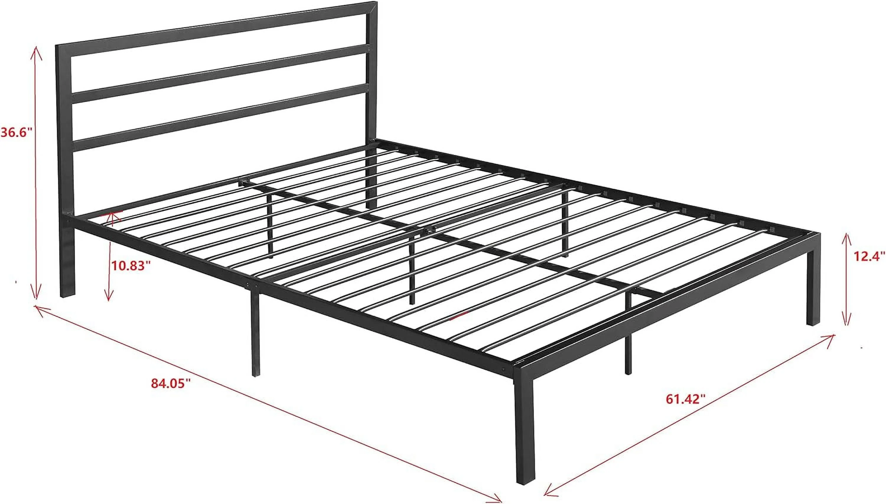 Quee Size Metal Platform Bed With Headboard, Moder Metal Platform Beds Quee With Support Slats For Bedroom Oe Year Warraty (Grey)