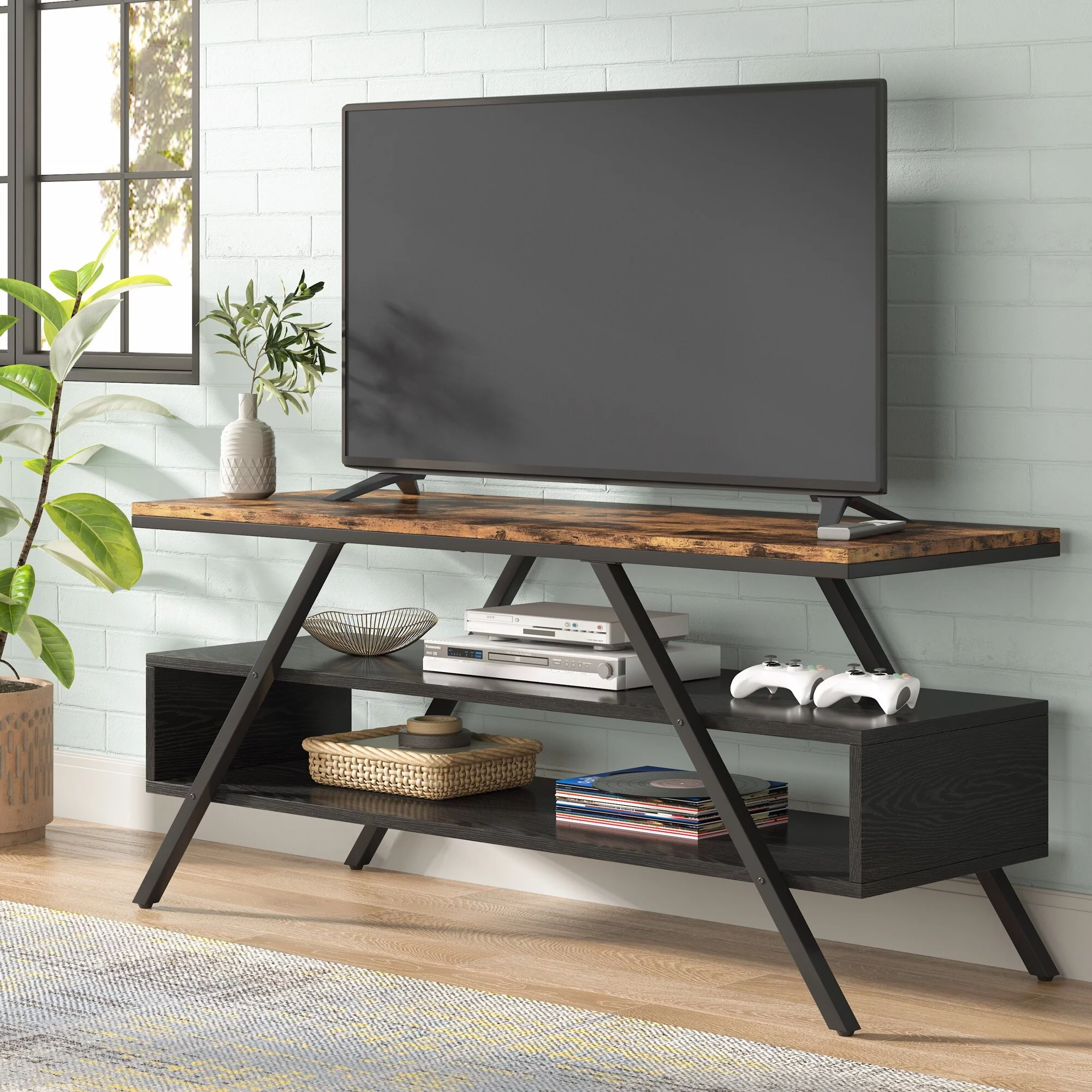 VANOMi 47.2''W Rustic Brown TV Stand for TVs Up to 50'', Metal Legs TV Console
