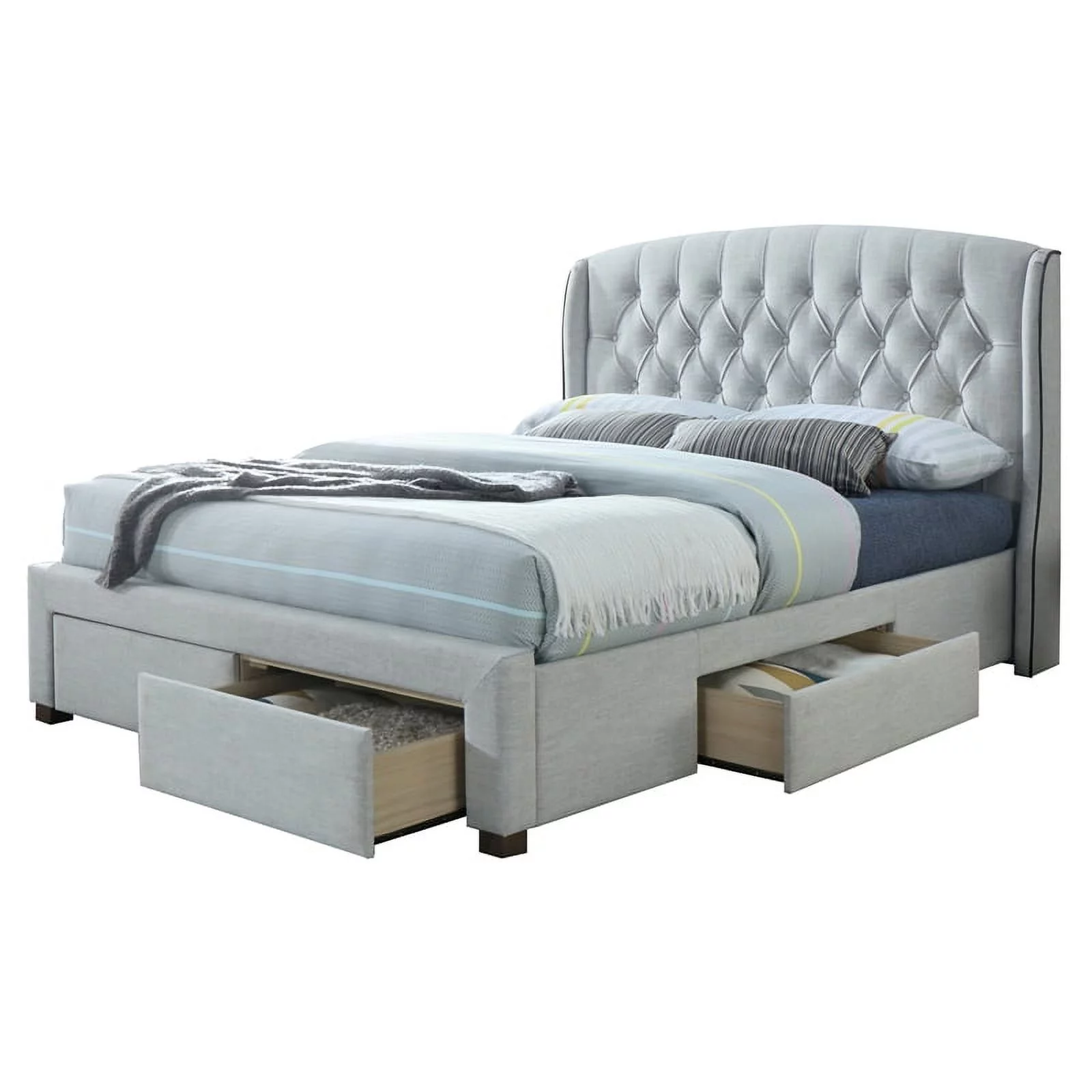 Adele 4-Piece Bedroom Set - King Size Upholstered Bed/2 Nightstands/1 Dresser