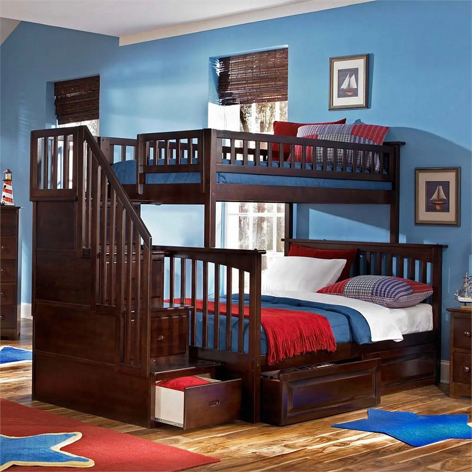 Leo & Lacey Twin Over Full Staircase Storage Bunk Bed