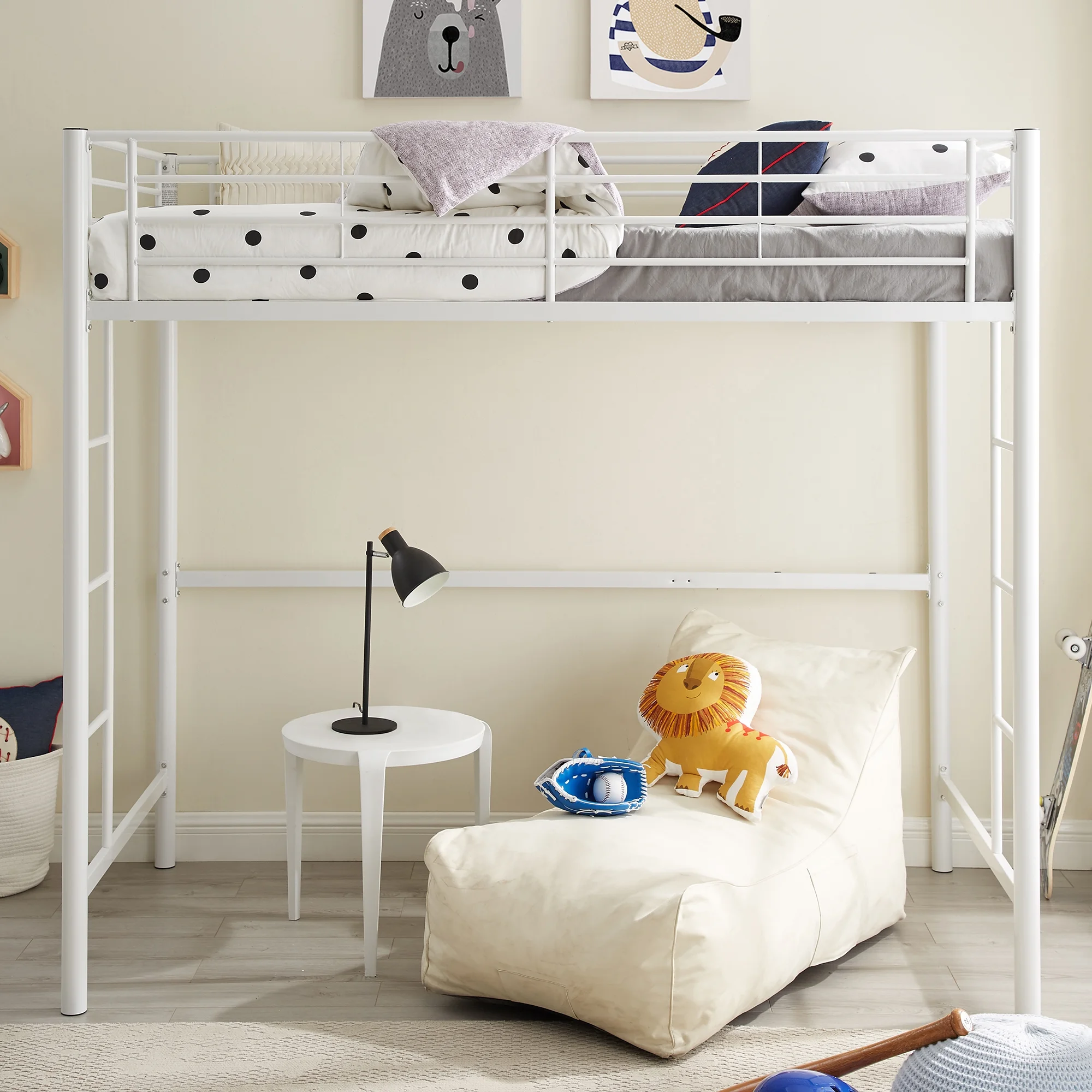 Walker Edison Premium Traditional Twin Metal Loft Bed, White