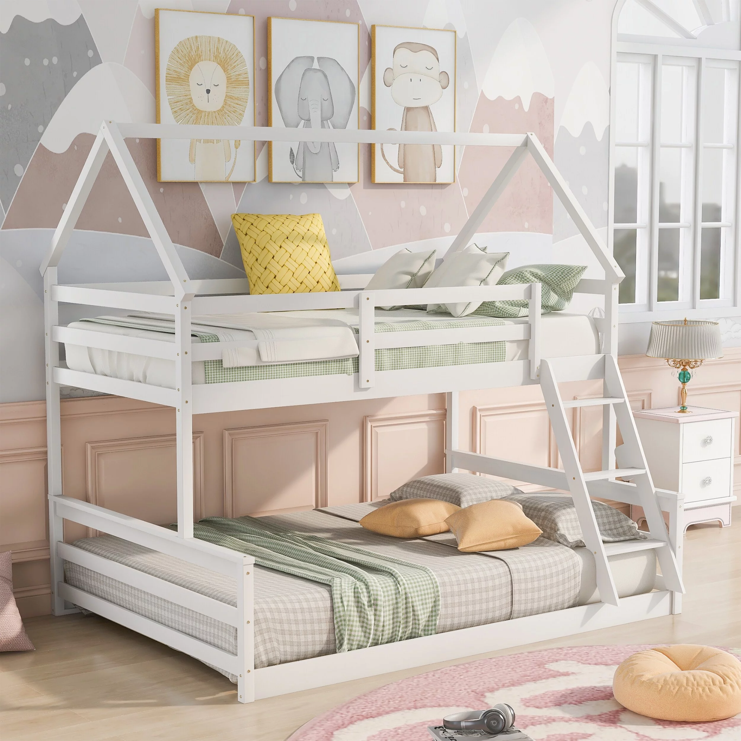 Home Adores, Inc. Reese House-Shaped Twin over Full Bunk Bed White