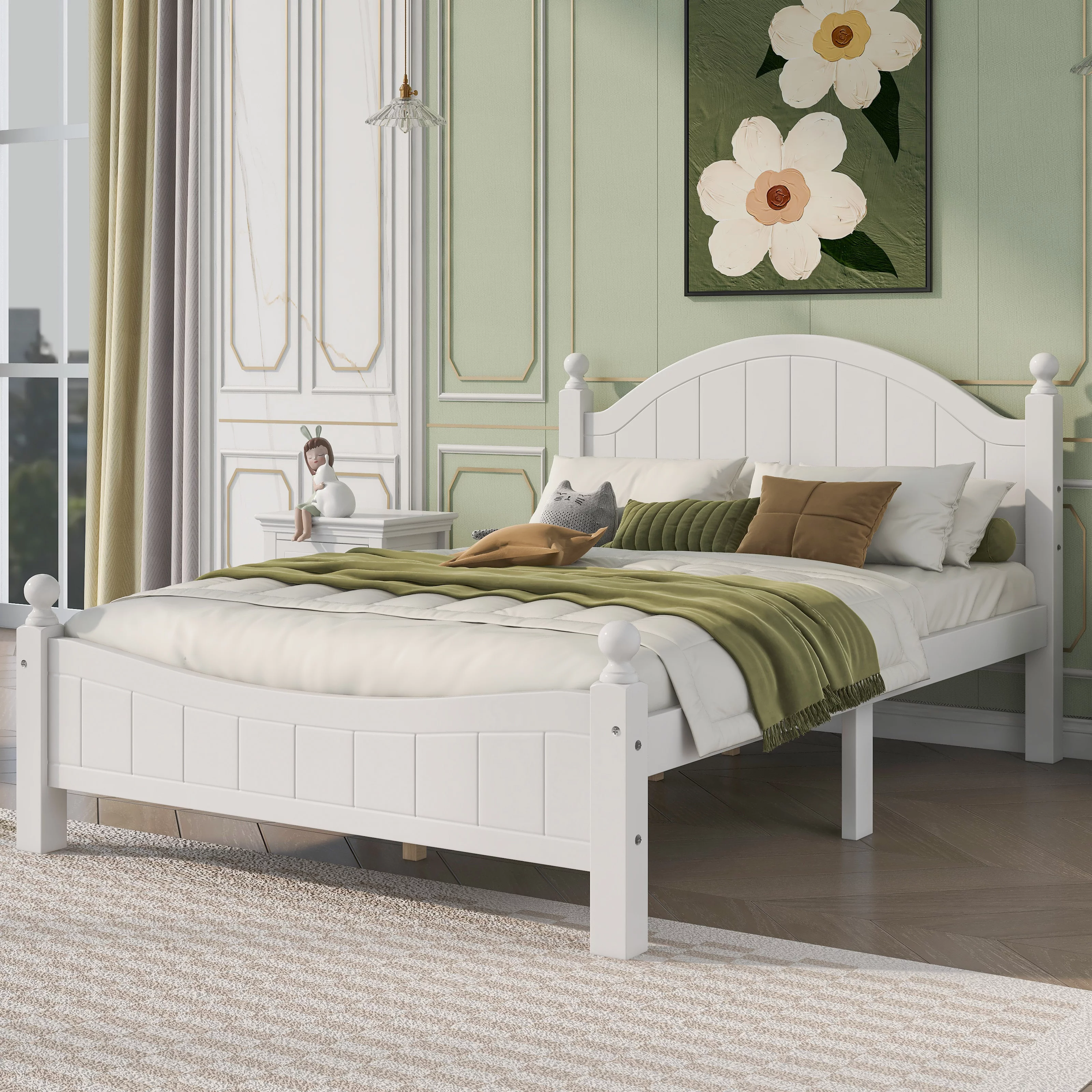 Bellemave 3 Pieces Full Bedroom Furniture Set with Wood Full Size Platform Bed and 2 Nightstands in White